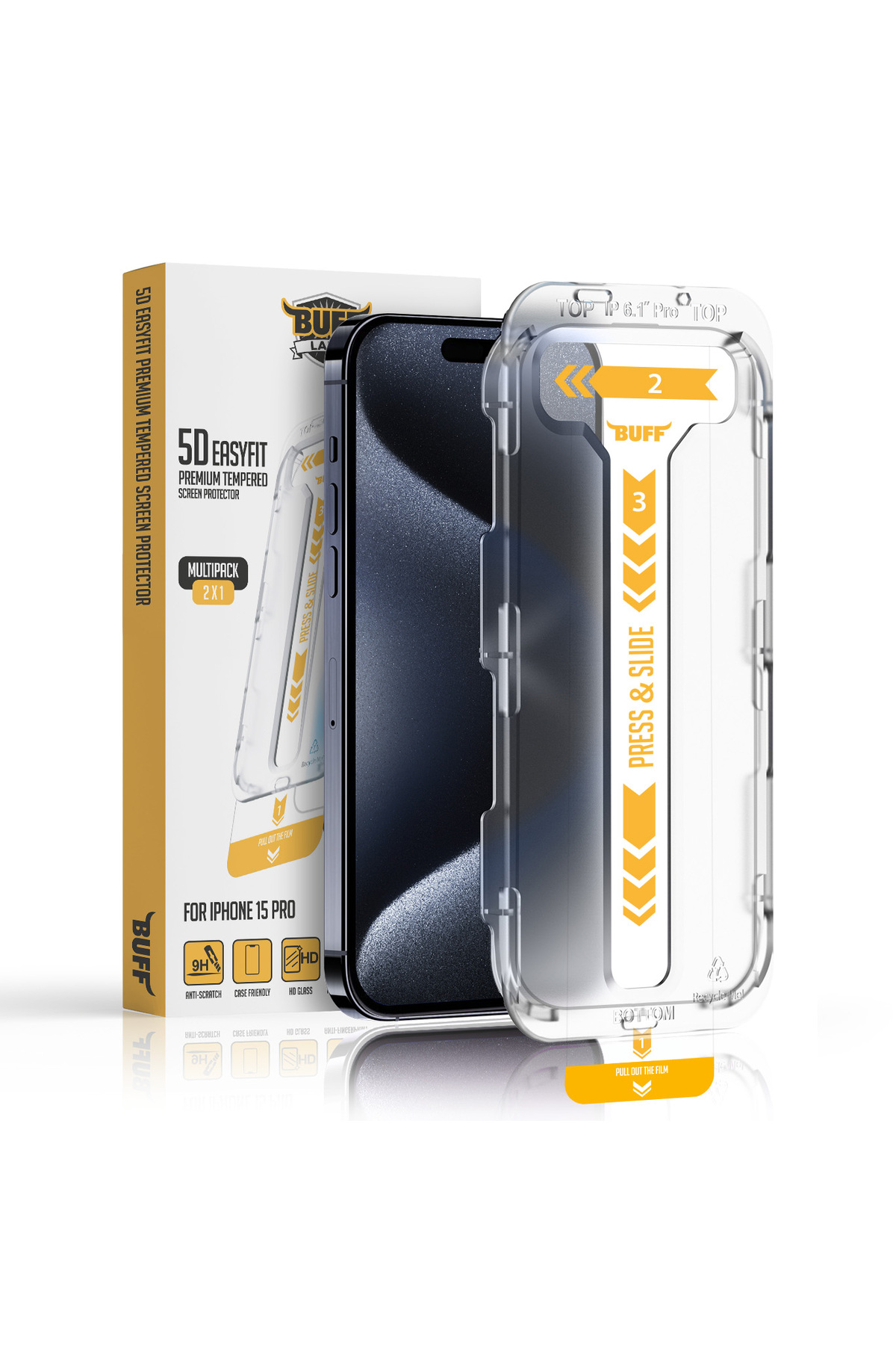 Buff iPhone 15 Pro 5D EasyFit 2 Adet Ekran Koruyucu 6
