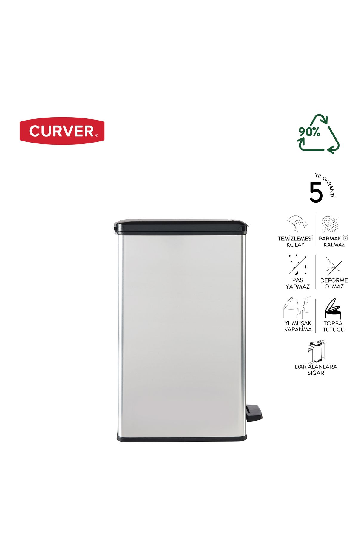 CURVER-Decobin Slim 40L Metal Look, Soft Closure, Pedal, 1St Class Plastic, Trash Can 2