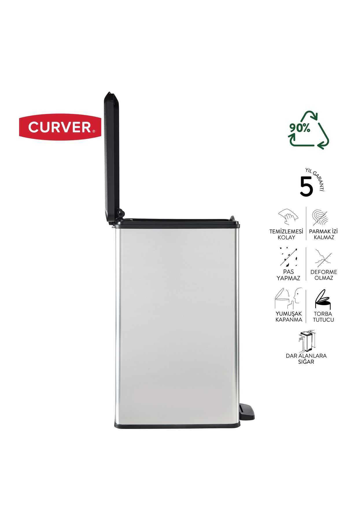 CURVER-Decobin Slim 40L Metal Look, Soft Closure, Pedal, 1St Class Plastic, Trash Can 4