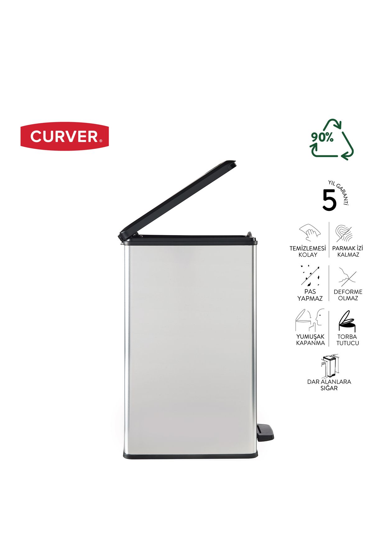 CURVER-Decobin Slim 40L Metal Look, Soft Closure, Pedal, 1St Class Plastic, Trash Can 3