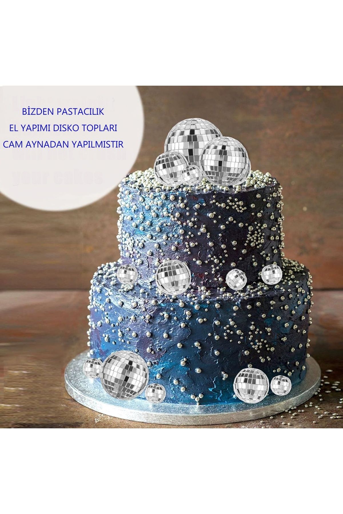 bizdenpastacılık-Disco Ball 2 cm 3 Pieces Gonderelectric Disco Ball Cake Ornament, Disco Ball Cake Decorations 2