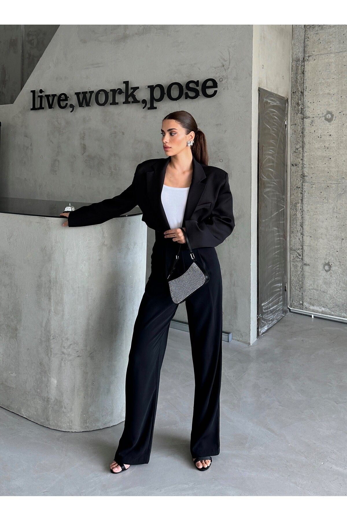 Laluvia-Schwarze Premium-Palazzo-Hose mit hoher Taille 5
