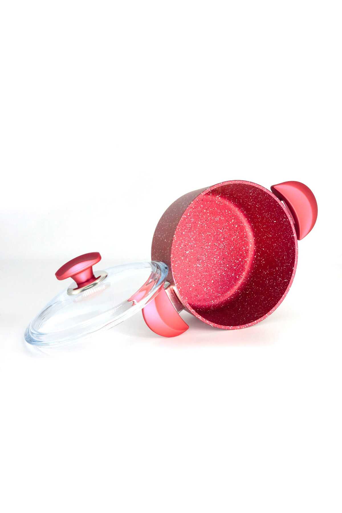 3110 - 2 Pieces - Bio Granite - 18x10 Cm 2.0 Liter - Ptfe and Pfoa Free Deep Pot Red Color