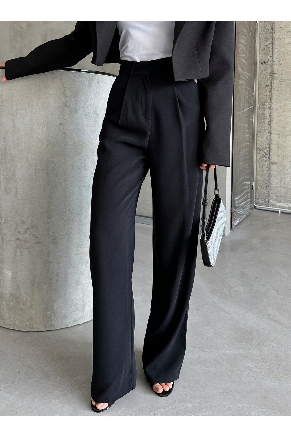 Laluvia-Schwarze Premium-Palazzo-Hose mit hoher Taille 1
