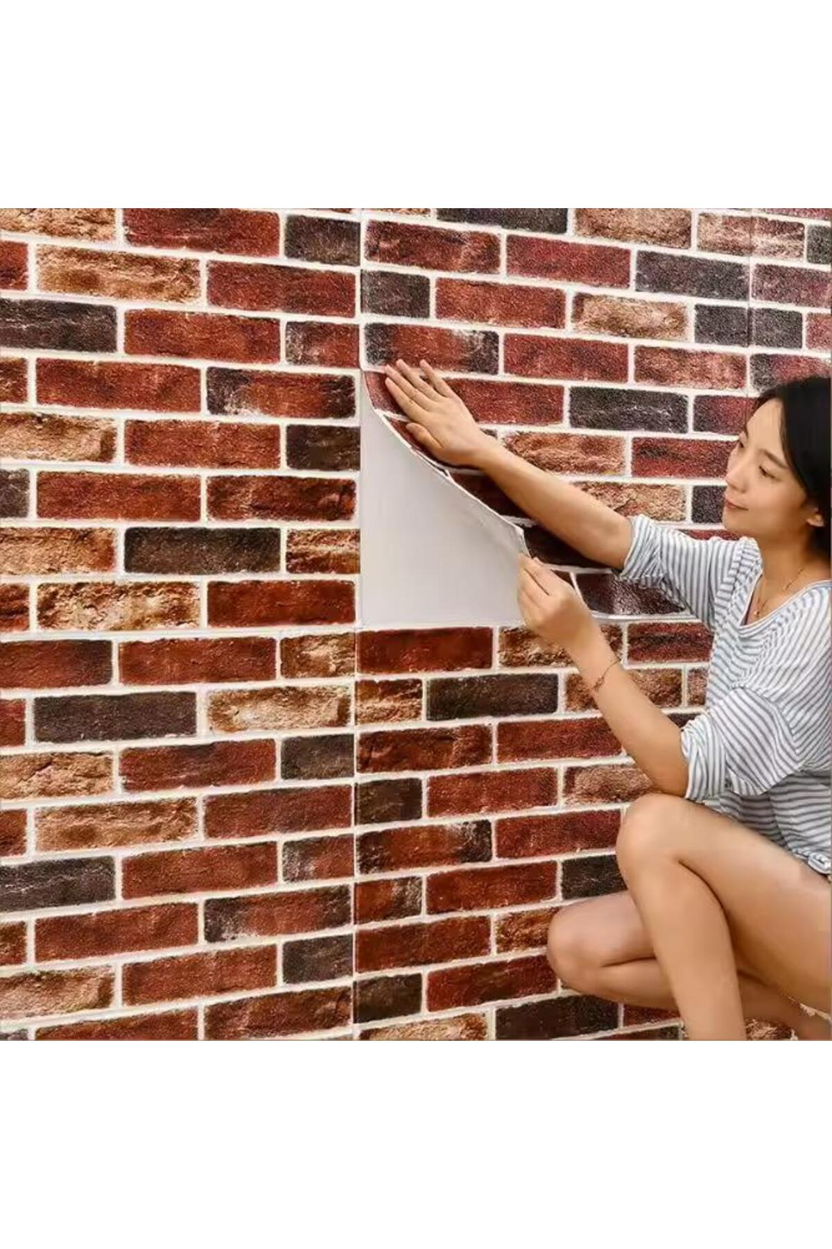 Renkli Duvarlar 70x70cm 1 Adet Kendinden Yapışkanlı Çok Renkli Taş Tuğla Desen Salon Ofis Duvar Kağıdı Paneli NW149