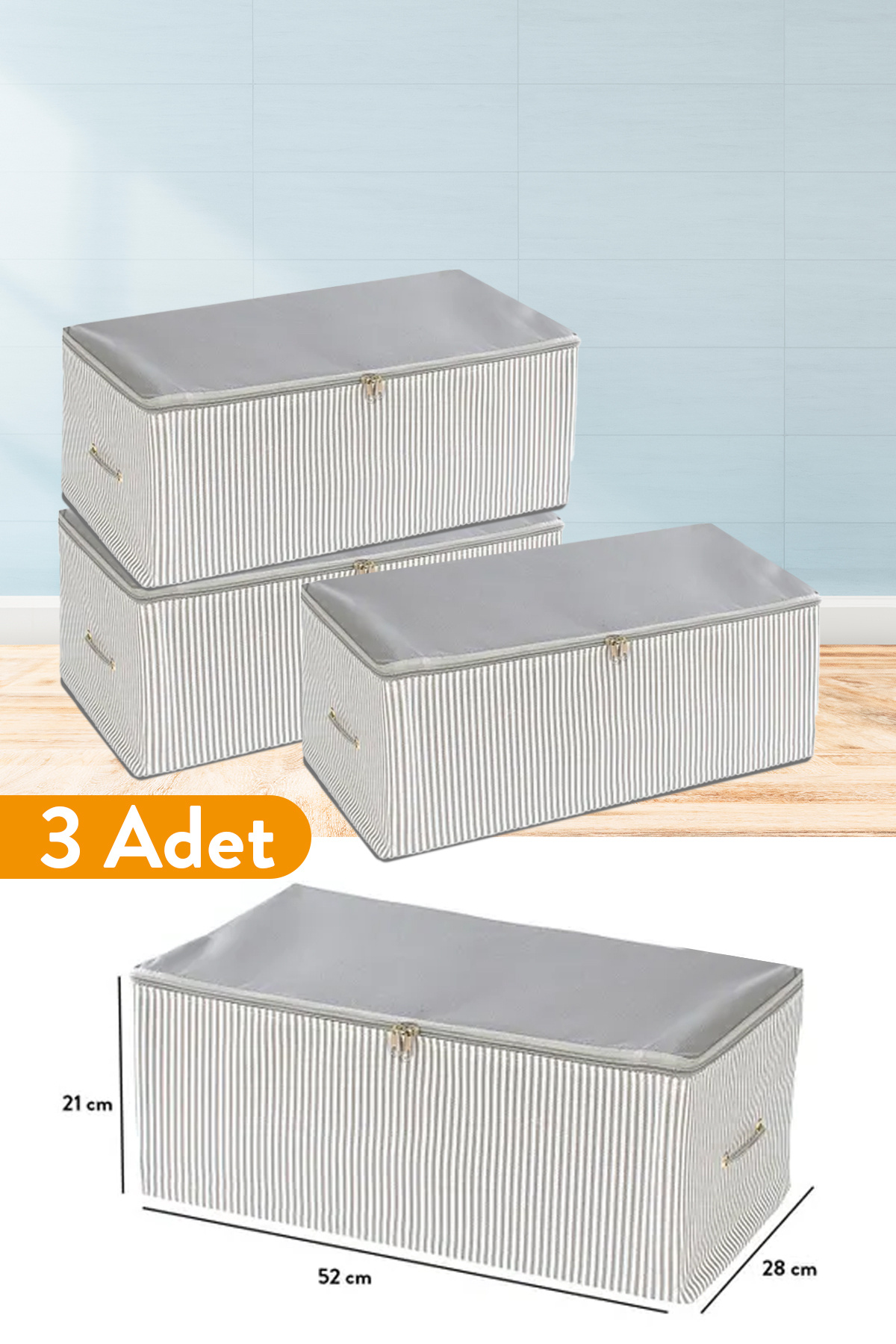 3 Pieces - Small Size Printing Detailed Anthracite Striped Loop 52 X 28 X 21 Cm