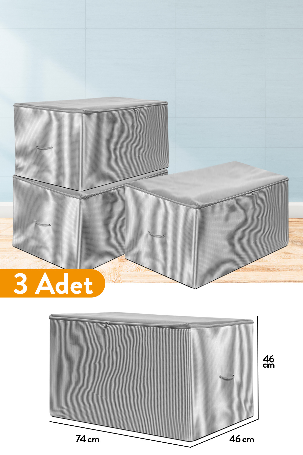 3 Pcs - Large Size Anthracite Striped Pulp - 74 x 46 x 46 cm