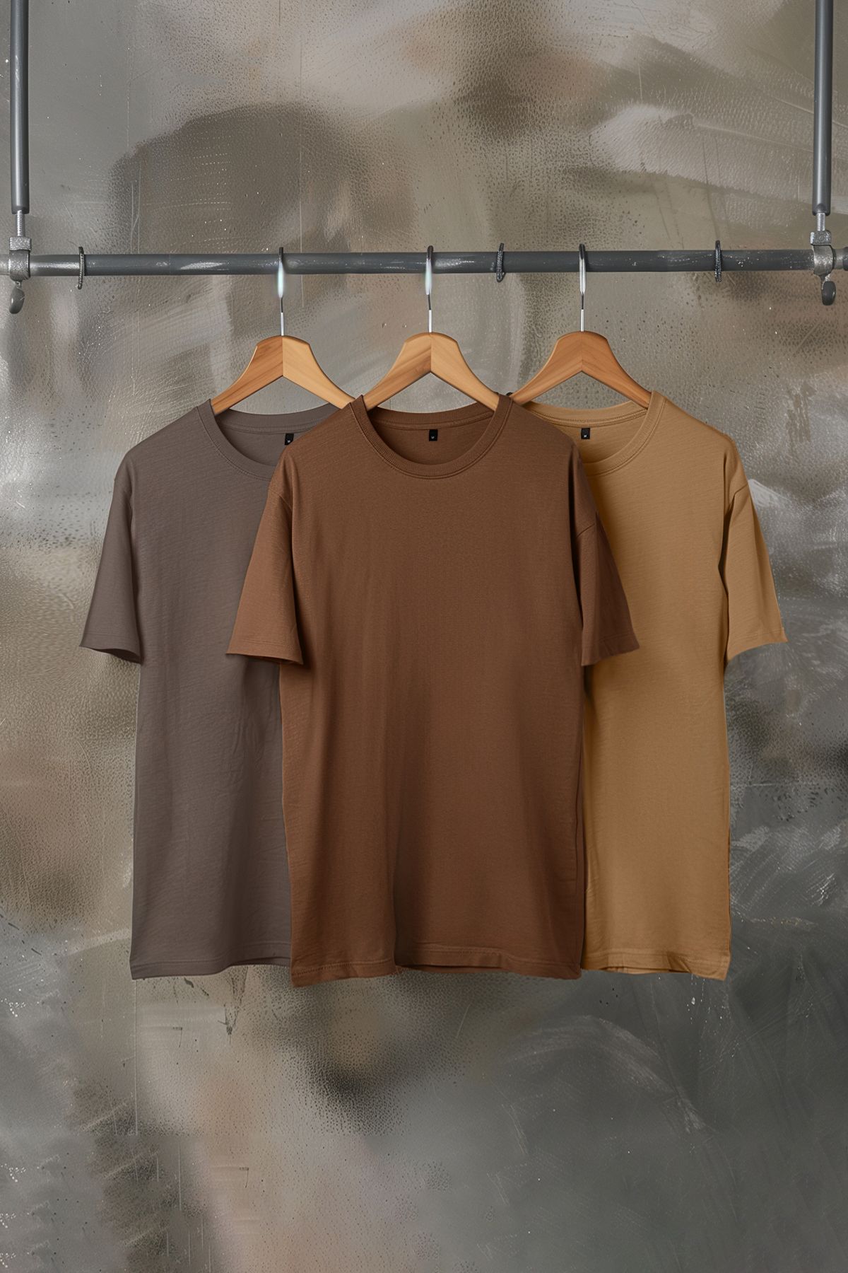 Trendyol Collection Barna-bézs-szürke Slim/Slim Fit Crew Neck Basic 100% pamut 3 csomagos pólók TMNSS19BO0007