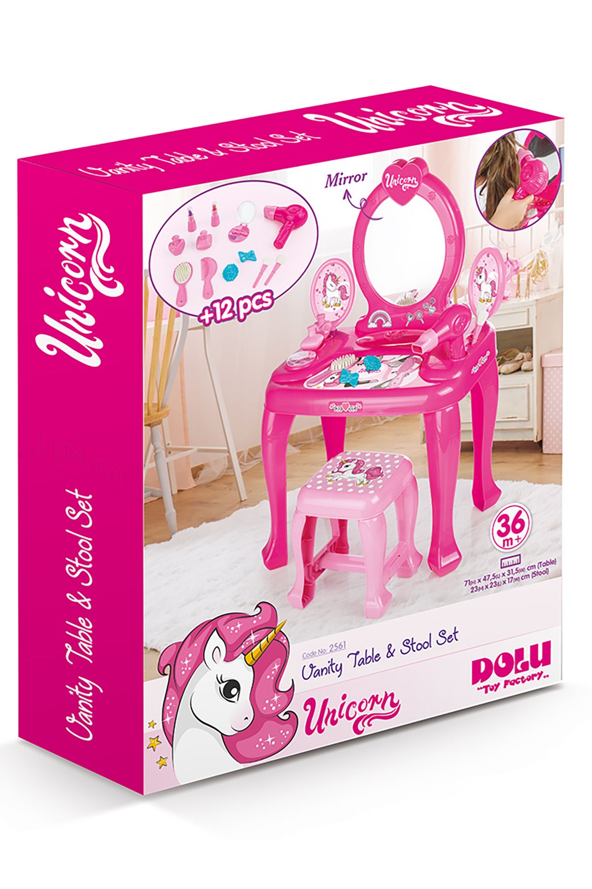 Unicorn vanity table and stool set hot sale