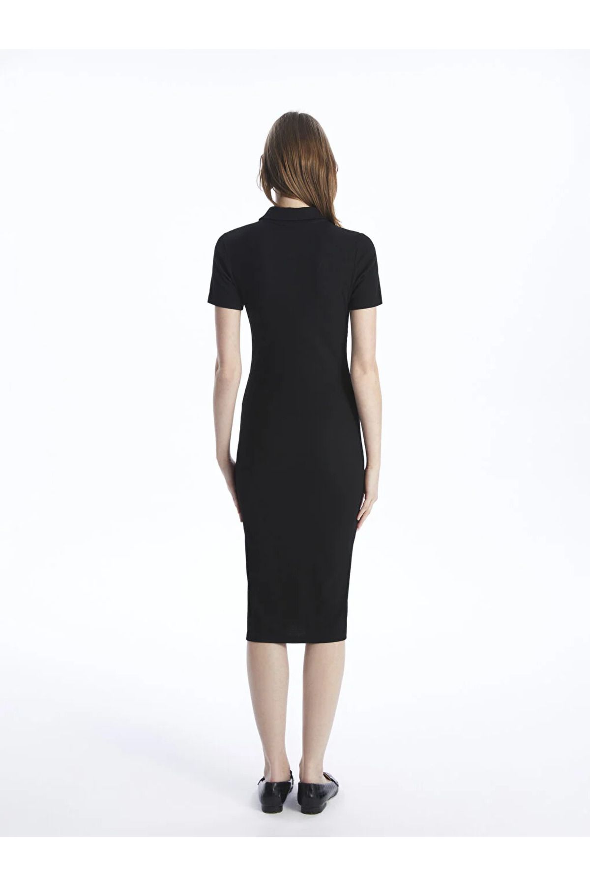 LCW Vision Polo Yaka Düz Kısa Kollu Kadın Bodycon Elbise