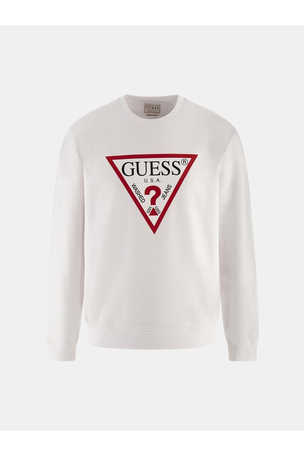 سویشرت سفید مردانه پیراهن بیضه با یک آرم مثلث Guess