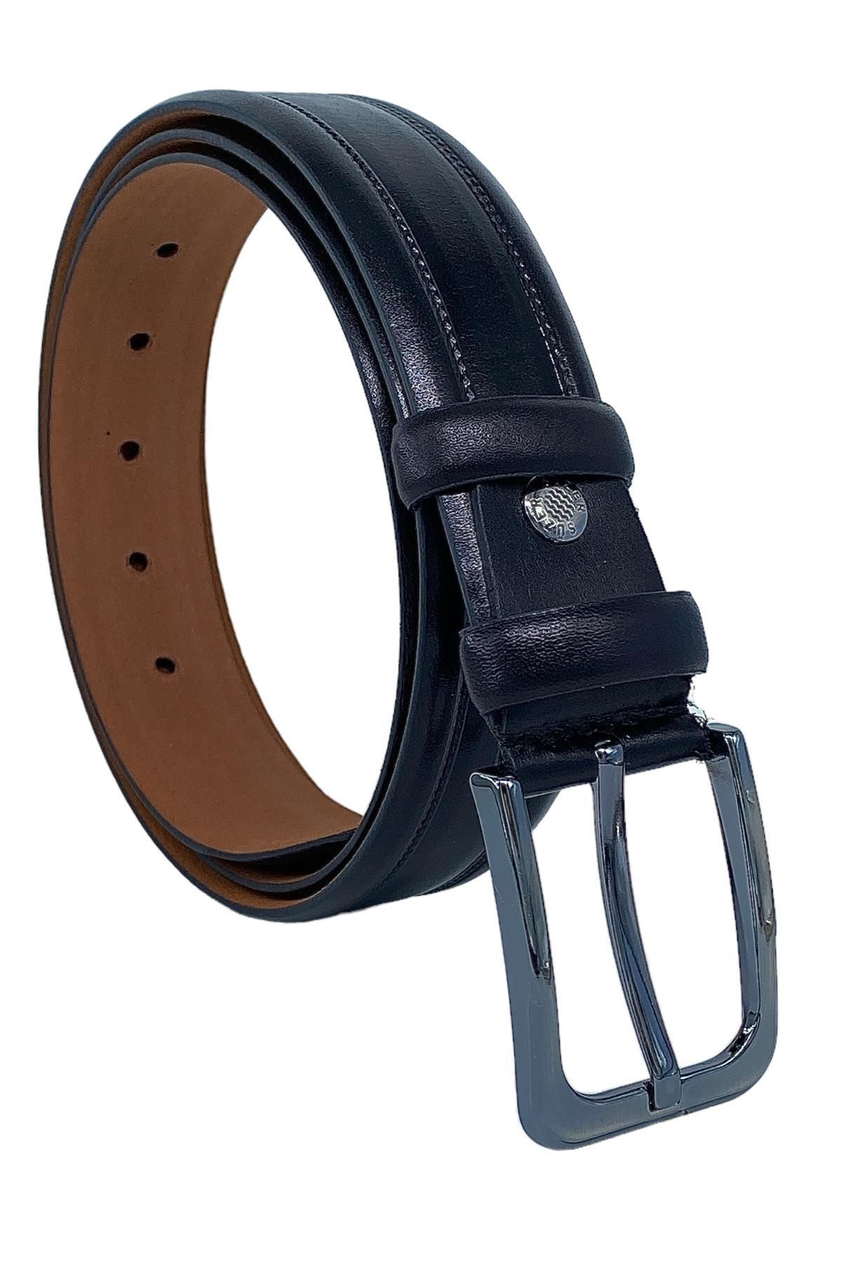 Süzer Deri-Black Genuine Leather Patterned 3.5 cm Classic Belt - 200-61 3