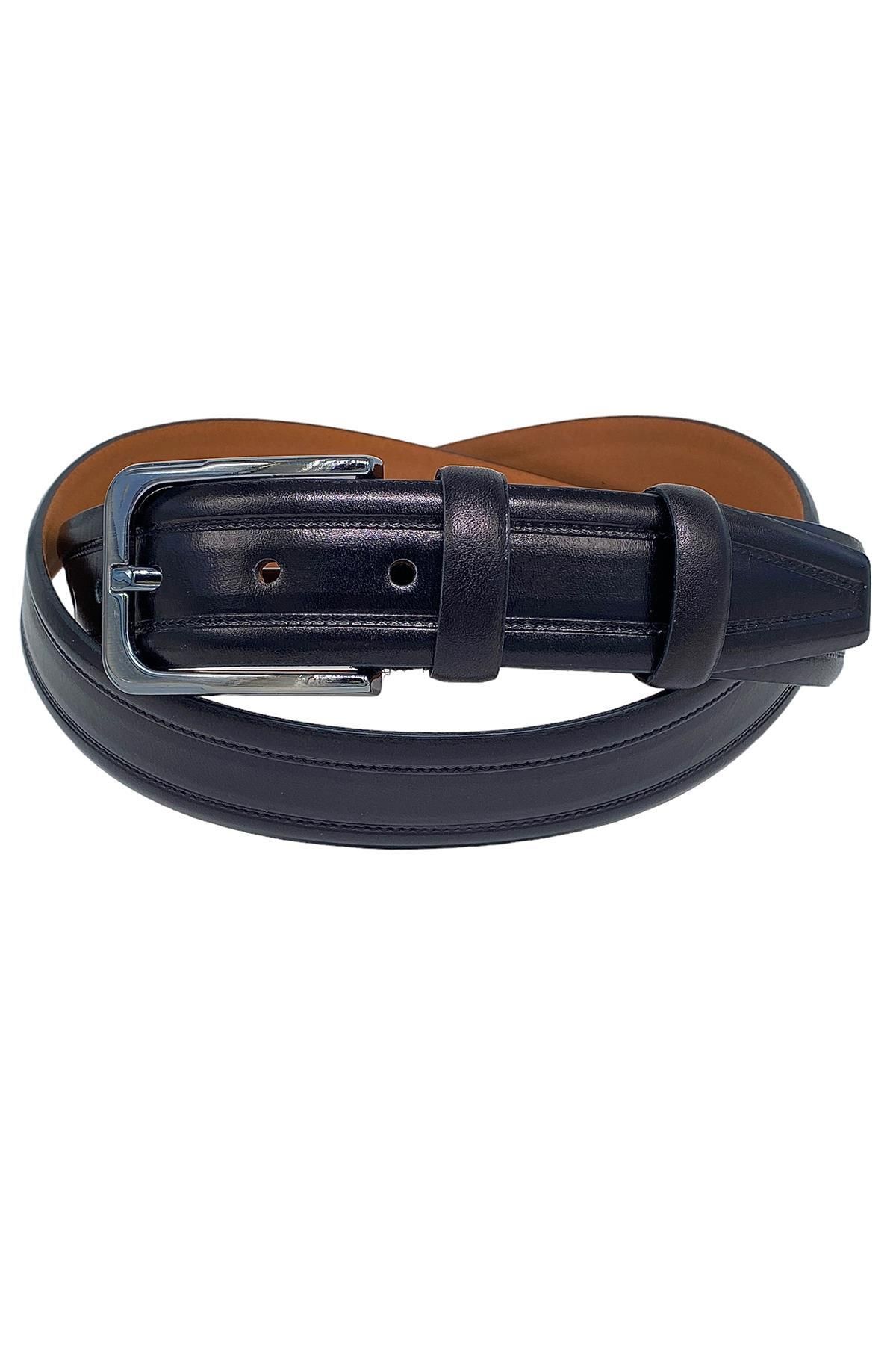 Süzer Deri-Black Genuine Leather Patterned 3.5 cm Classic Belt - 200-61 4