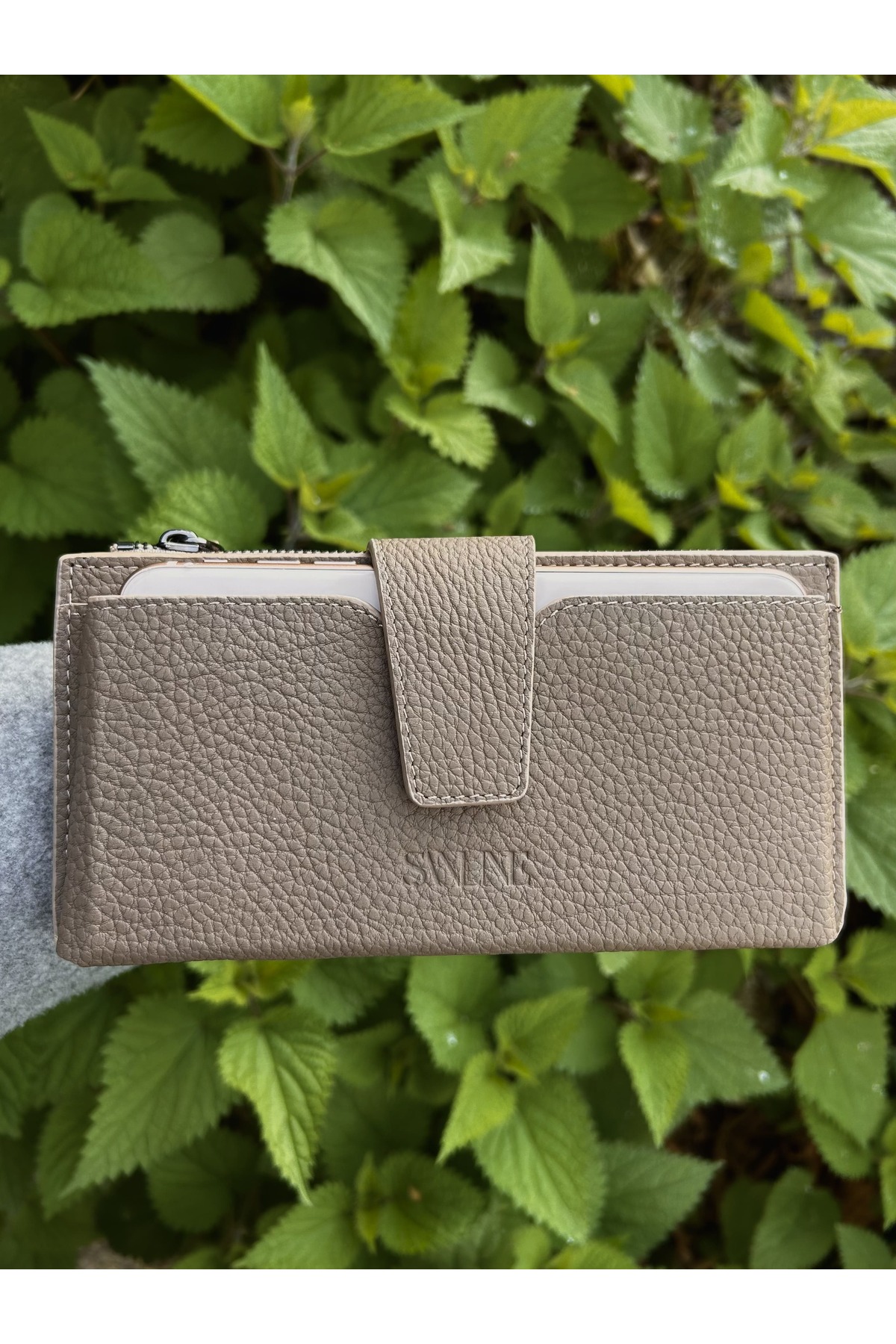 Genuine Leather Women's Wallet with Phone Compartment - Handheld Portfolio Mink