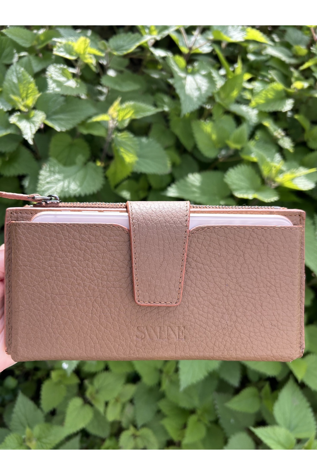 Genuine Leather Women's Wallet with Phone Compartment - Handheld Portfolio Camel