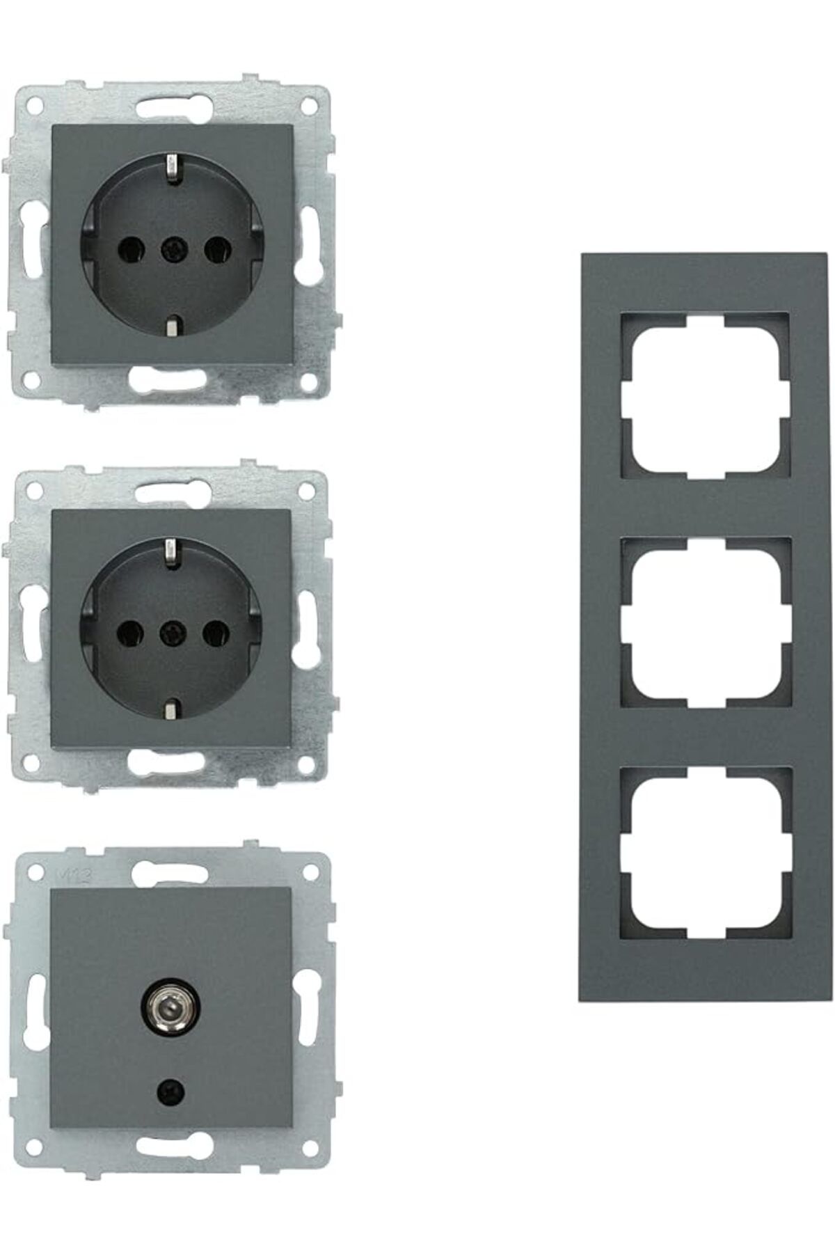 ga gözde aydınlatma-OVİVO GRANO SMOKED SOIL SOCKET + SOILED SOCKET + TV SOCKET + TRIPLE FRAME SET TRIPLE SET 2