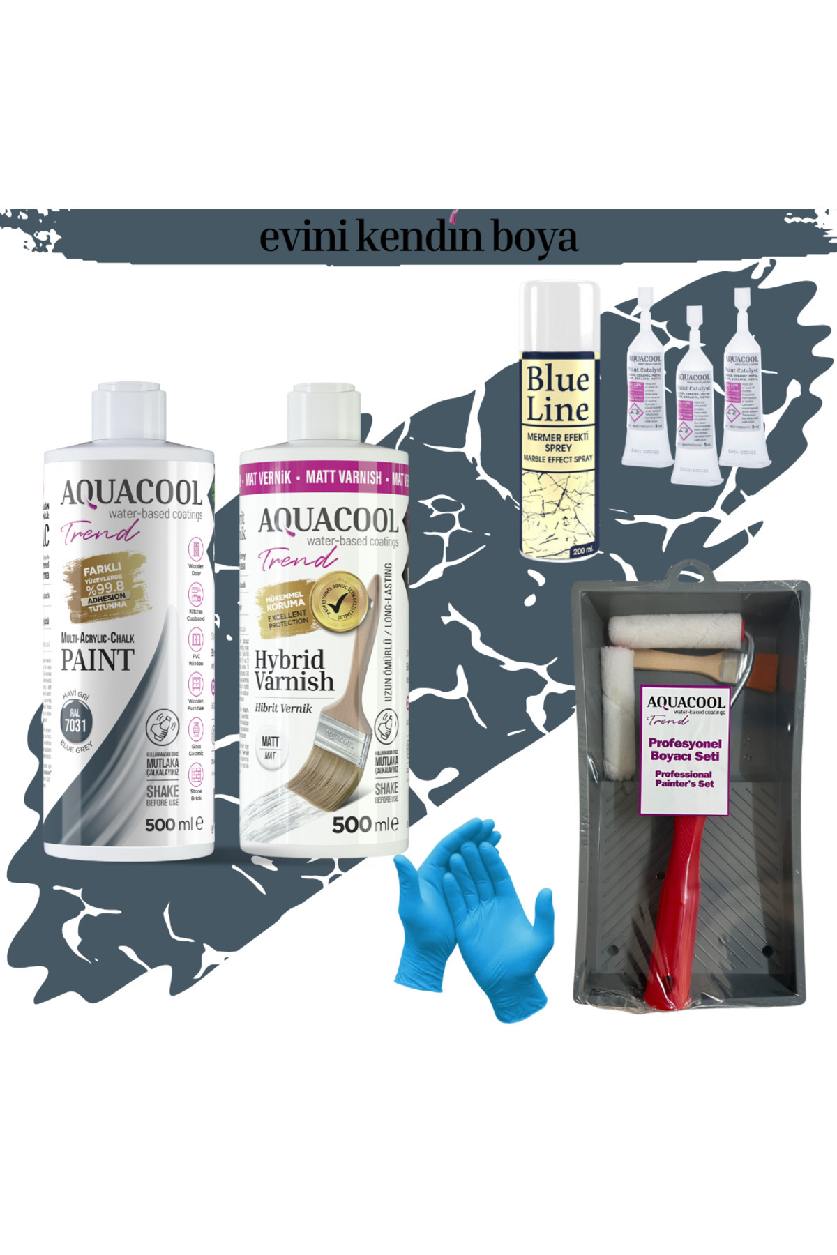 Mac Water Based Tile Painting Set Ral 7031 Blue Grey, Matt Varnish