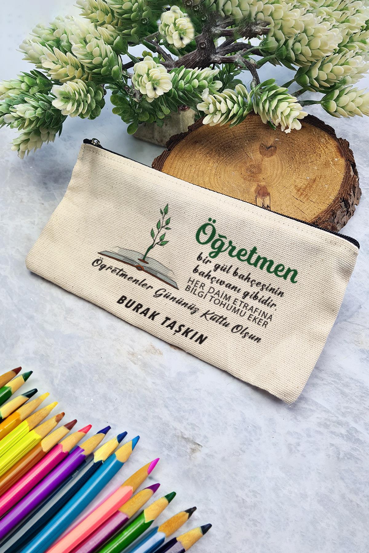 PEKSHOP İsme Özel Öğretmenler Günü Hediyesi Fermuarlı Kumaş Kalemlik Yazılı