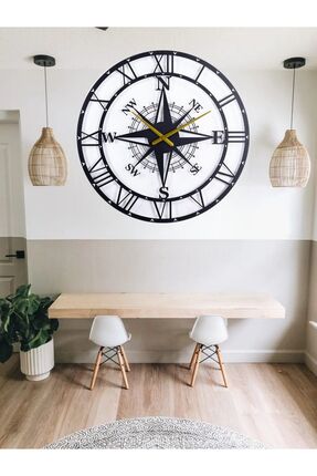 MİASELİS Metal Pusula Detay Büyük Duvar Saati 1,5 mm Kalınlık 100 x 100 cm Siyah