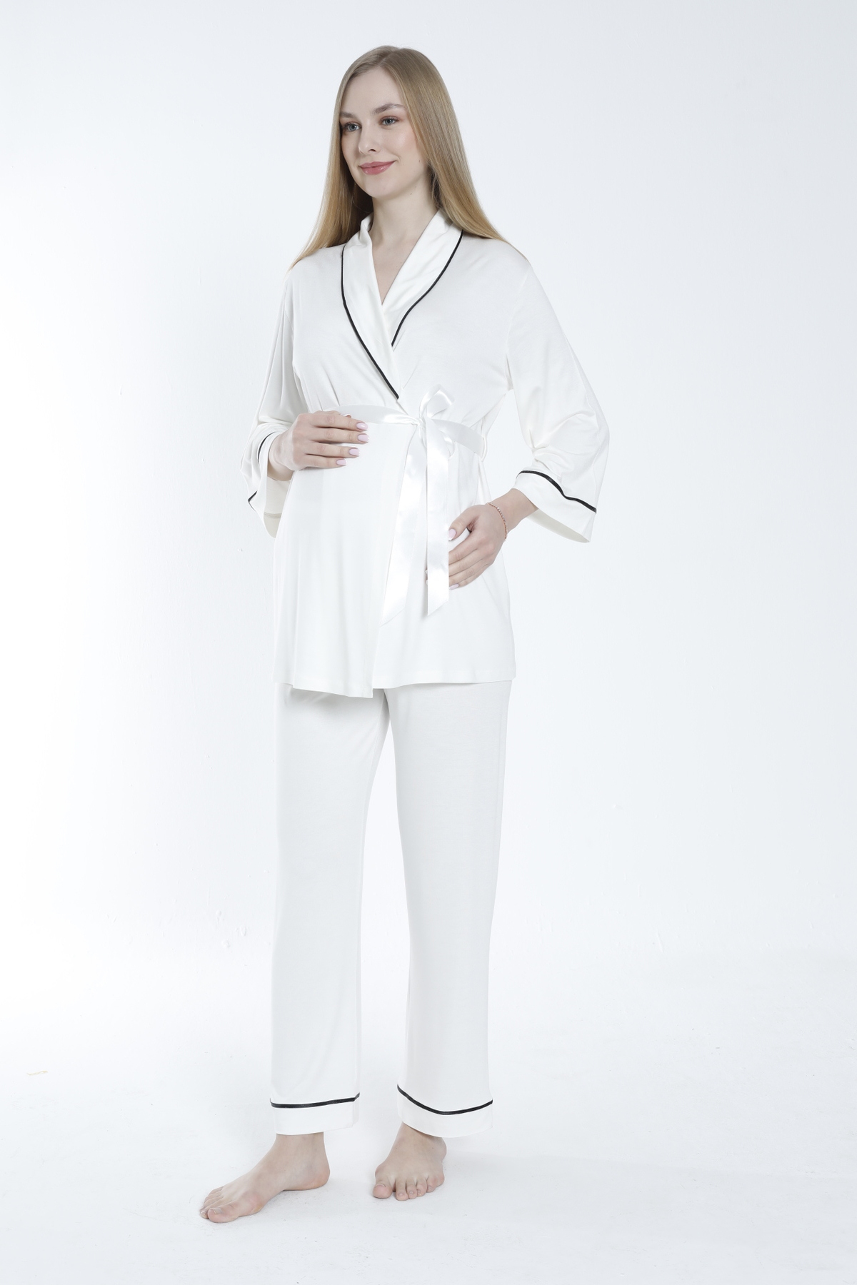 Miss Dünya Lissa Önden Bağlamalı Şerit Yakalı Hamile ve Lohusa Pijama Takımı fotoğrafı 3 (önizleme)