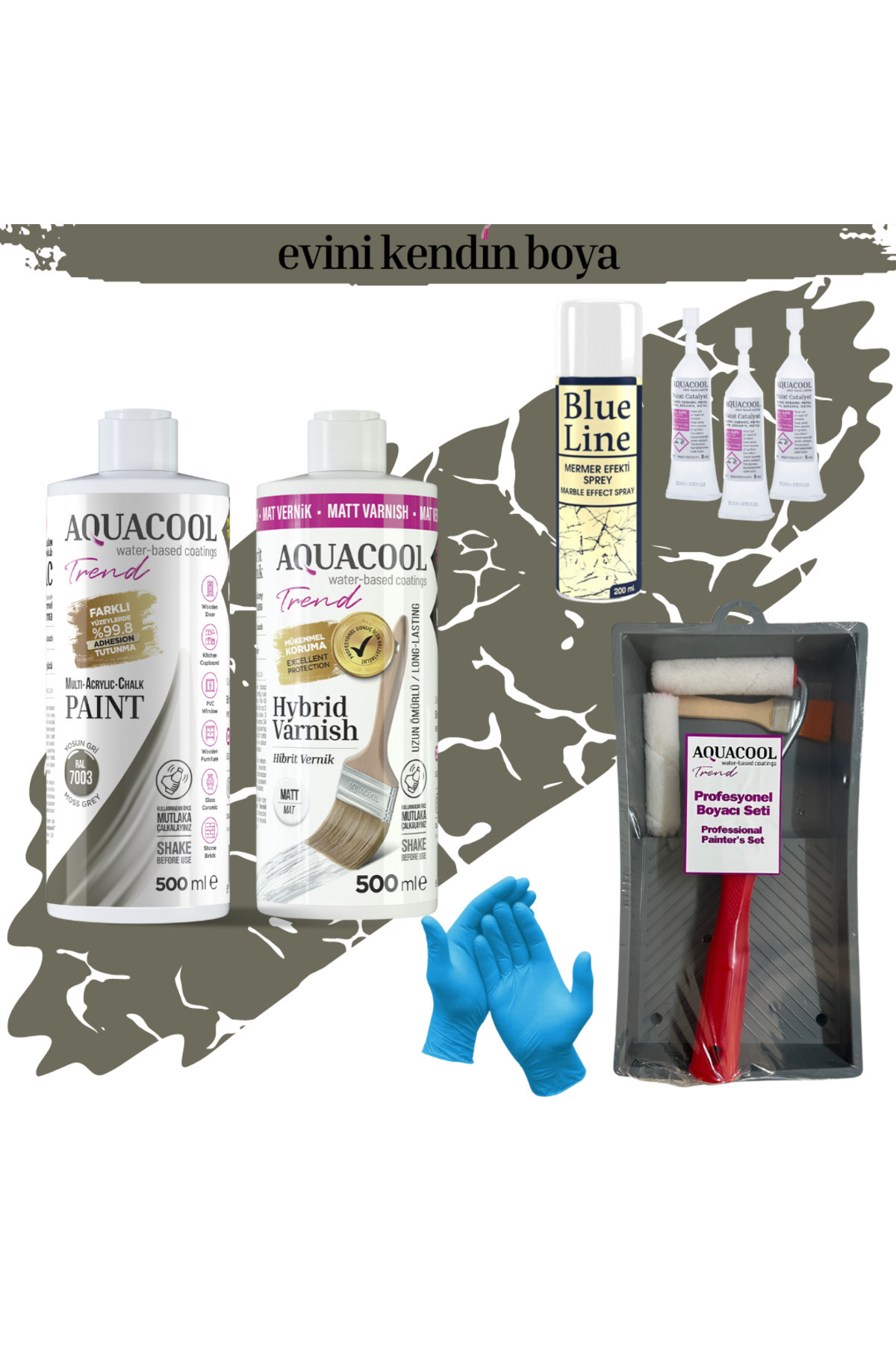 Mac Water Based Tile Painting Set Ral 7003 Algae Grey, Matt Varnish