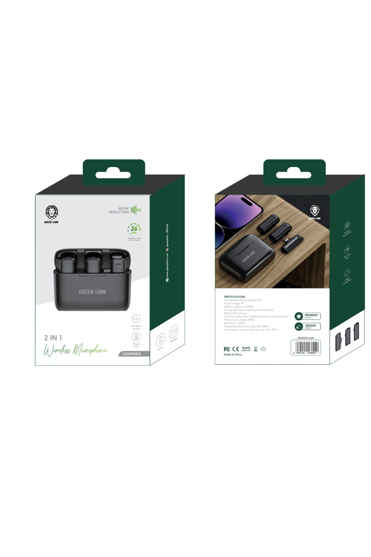 Green Lion Kablosuz Yaka Mikrofonu 2 in 1 Wireless Microphone with (Lightning Connector)