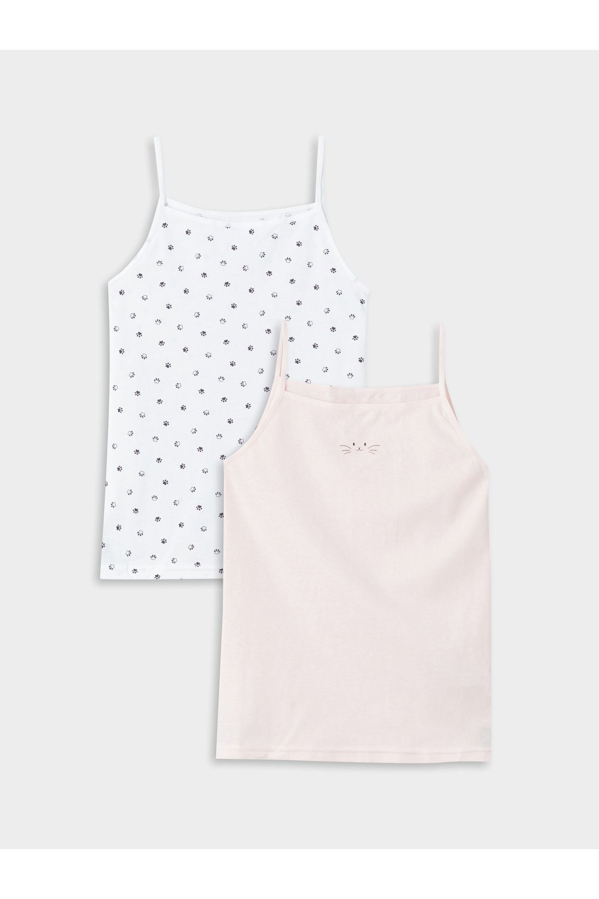 LC Waikiki-Square Collar Printed Strappy Girl's Undershirt Set of 2 1