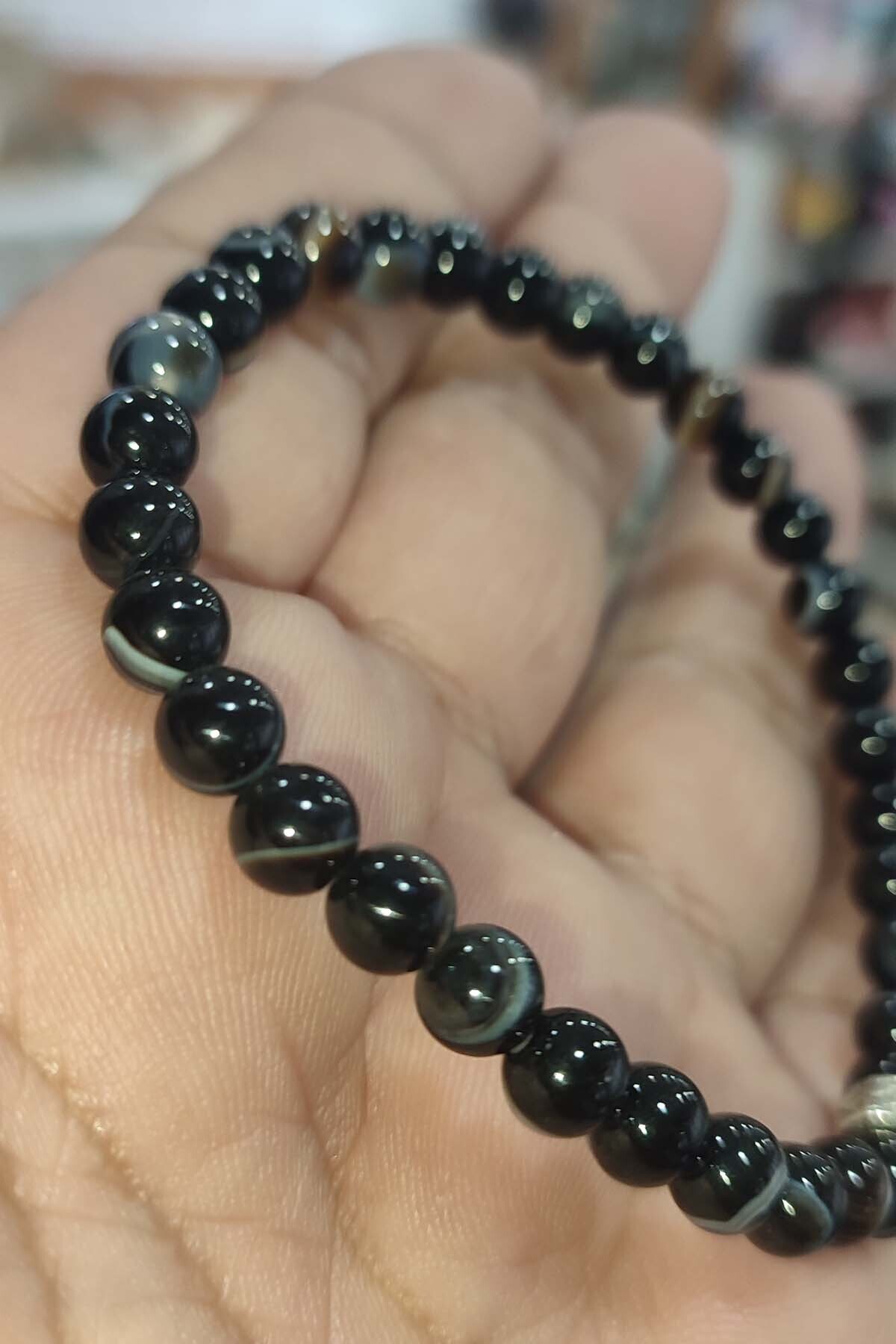 Siyah Akik 6 mm Natural Doğaltaş Bileklik