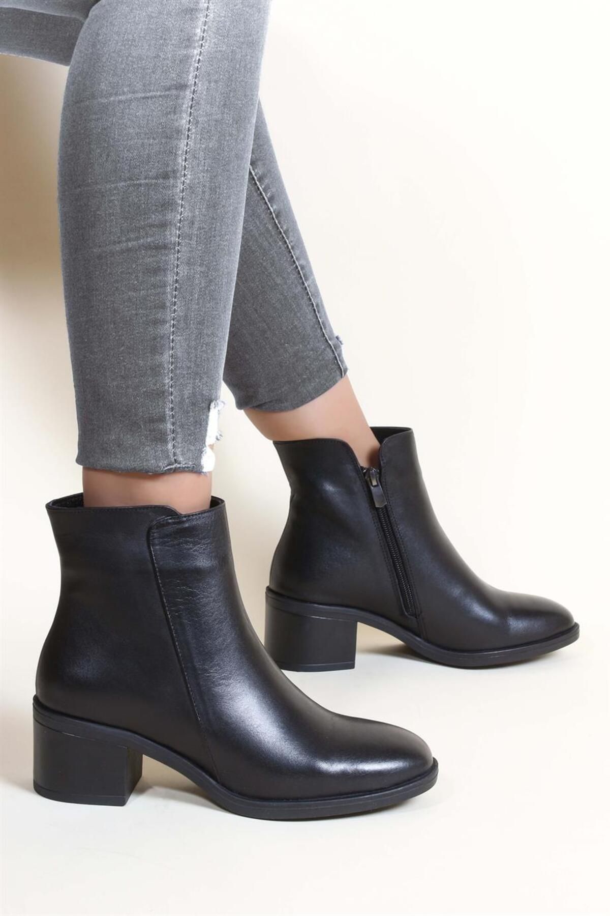 lavantaa shopping fragrant Genuine Leather Black Women s Classic Boots 757SZA2655 Trendyol