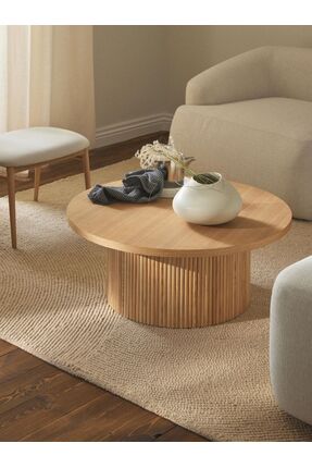 Eriza Home 1010 Yuvarlak Modern Çıtalı Orta Sehpa, Naturel