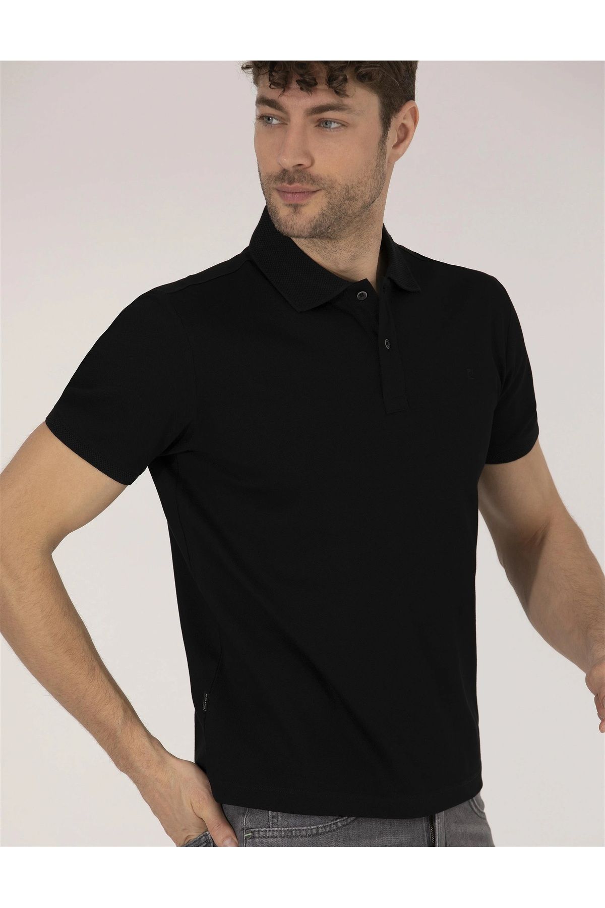 تی شرت یقه پولو مشکی مردانه SLIM FIT POLO YAKA 100 ٪ پنبه Pierre Cardin