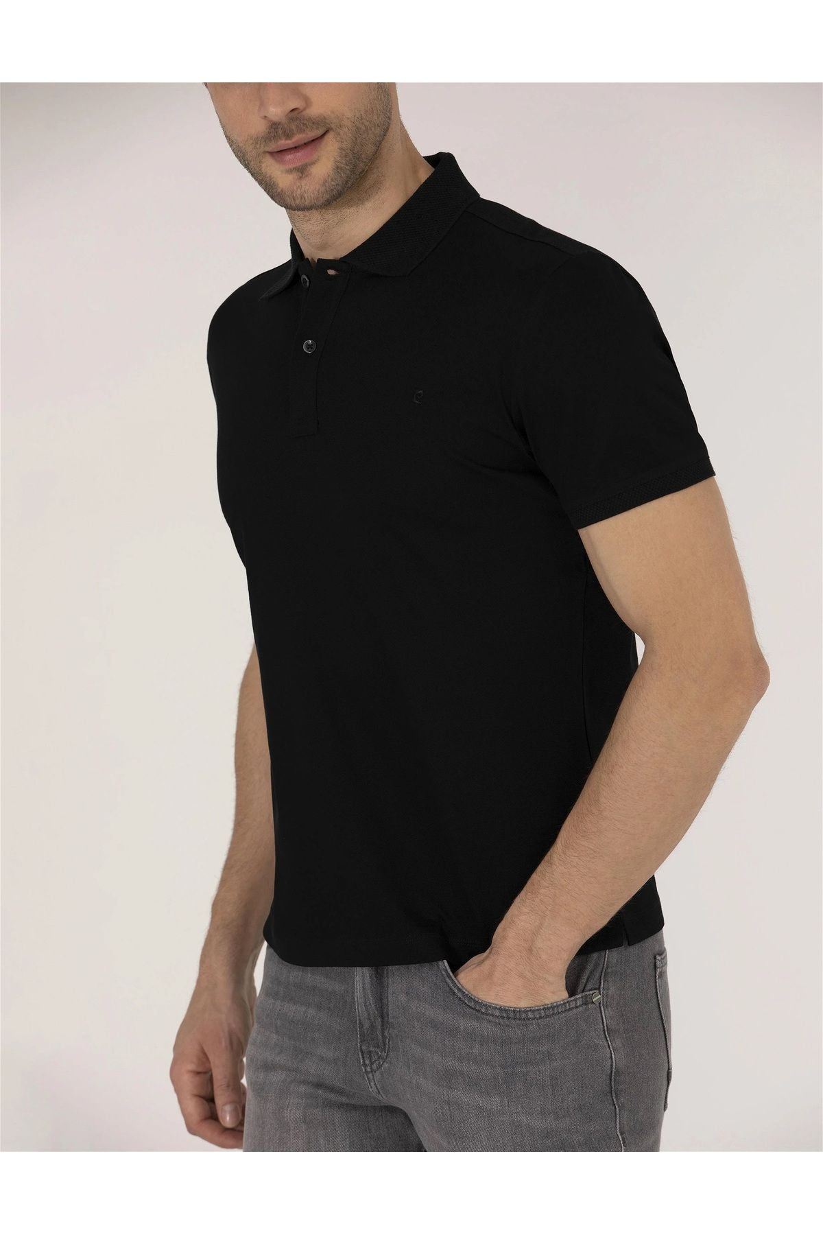 تی شرت یقه پولو مشکی مردانه SLIM FIT POLO YAKA 100 ٪ پنبه Pierre Cardin