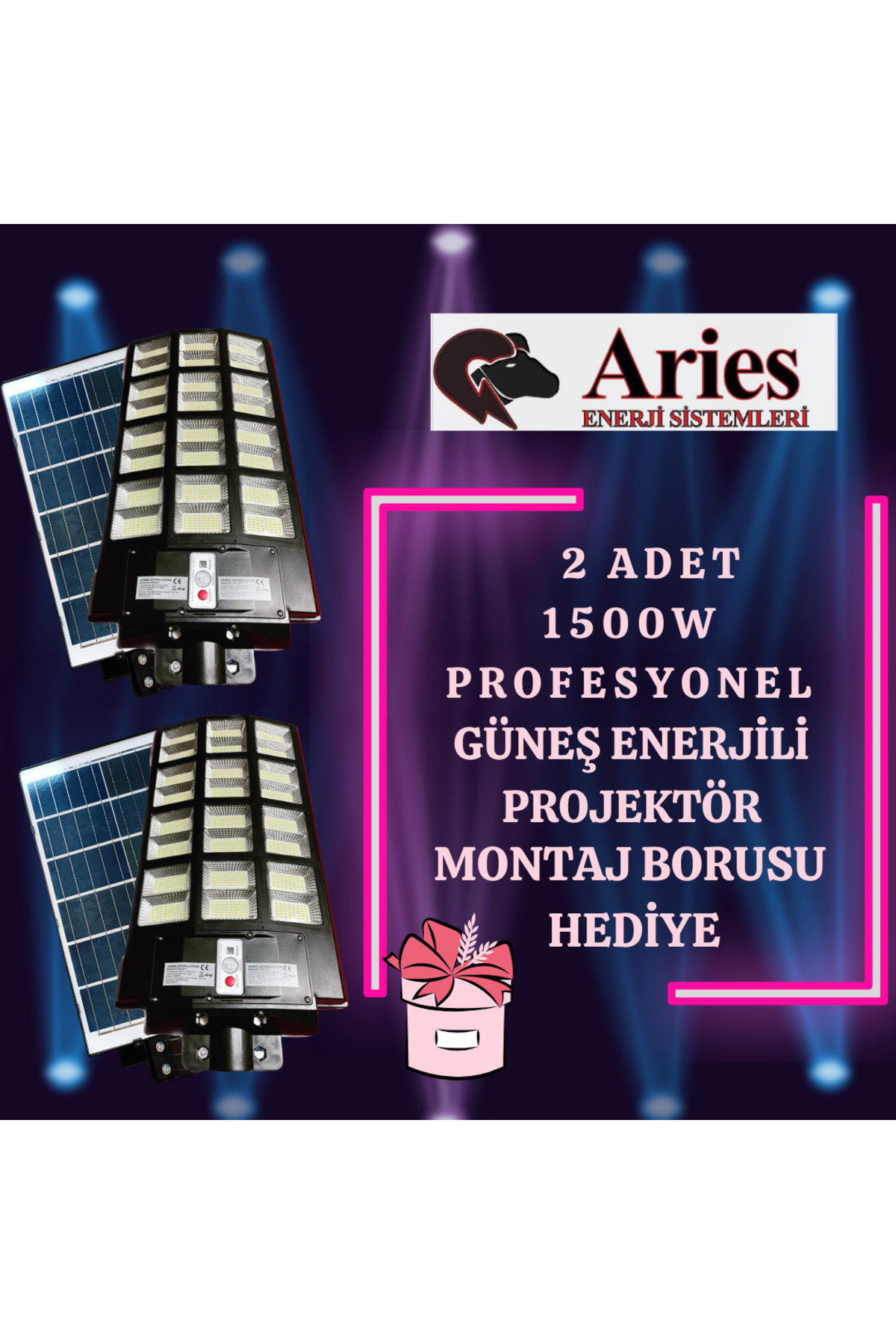 ARİES ENERJİ 2 ADET 1500W GÜNEŞ ENERJİLİ PROFESYONEL ARMATÜR