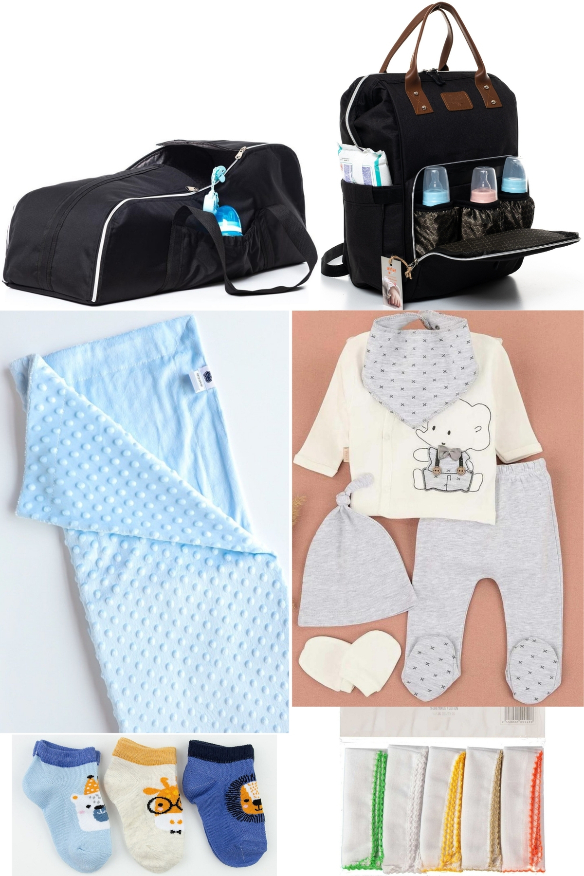 6-Piece Baby Delivery Set(HOSPITAL DISCHARGE,BABY CARE BACKPACK,CARRYCOT,BLANKET,SOCKS,HANDKERCHIEF SET)