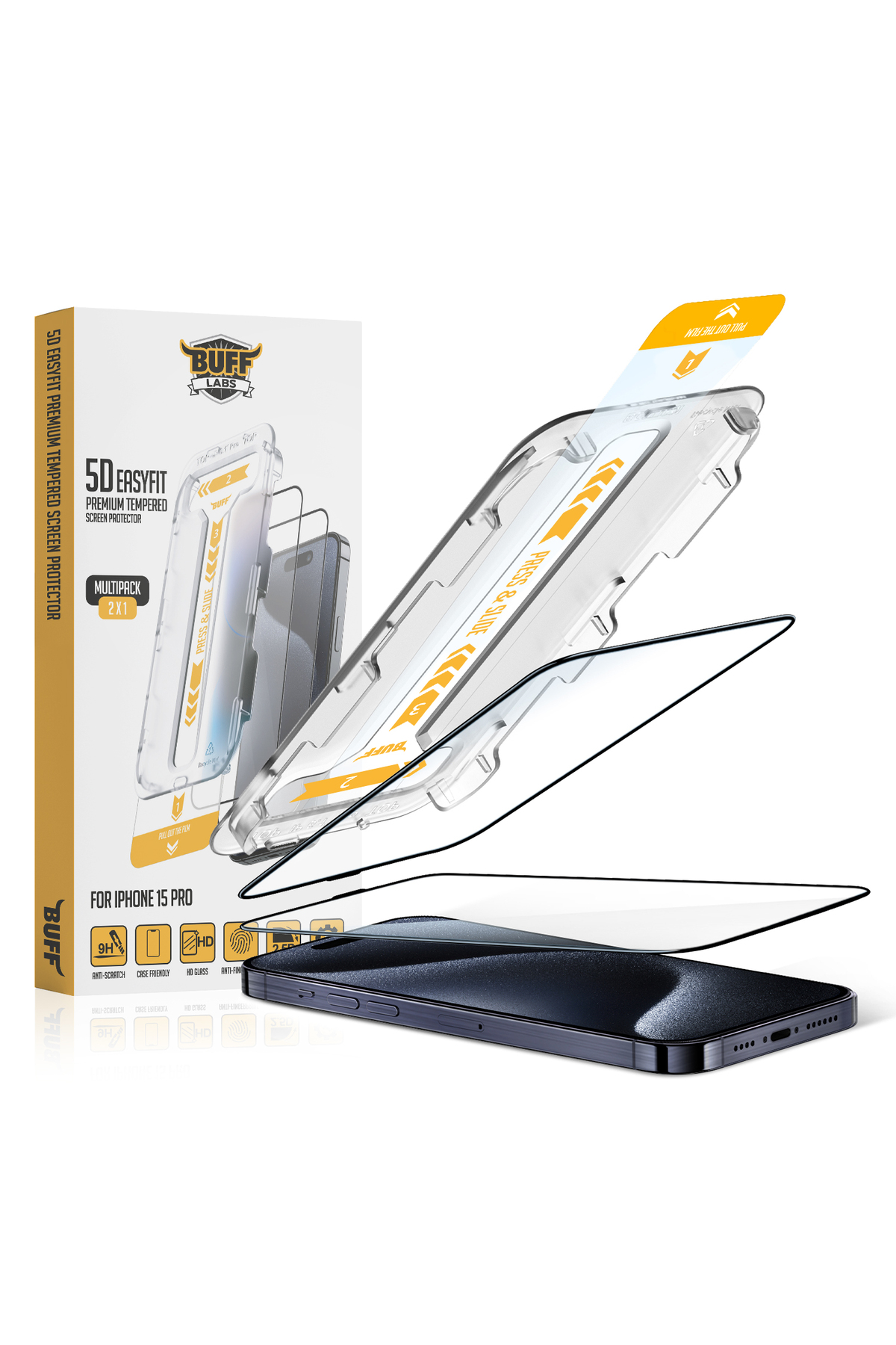 Buff iPhone 15 Pro 5D EasyFit 2 Adet Ekran Koruyucu