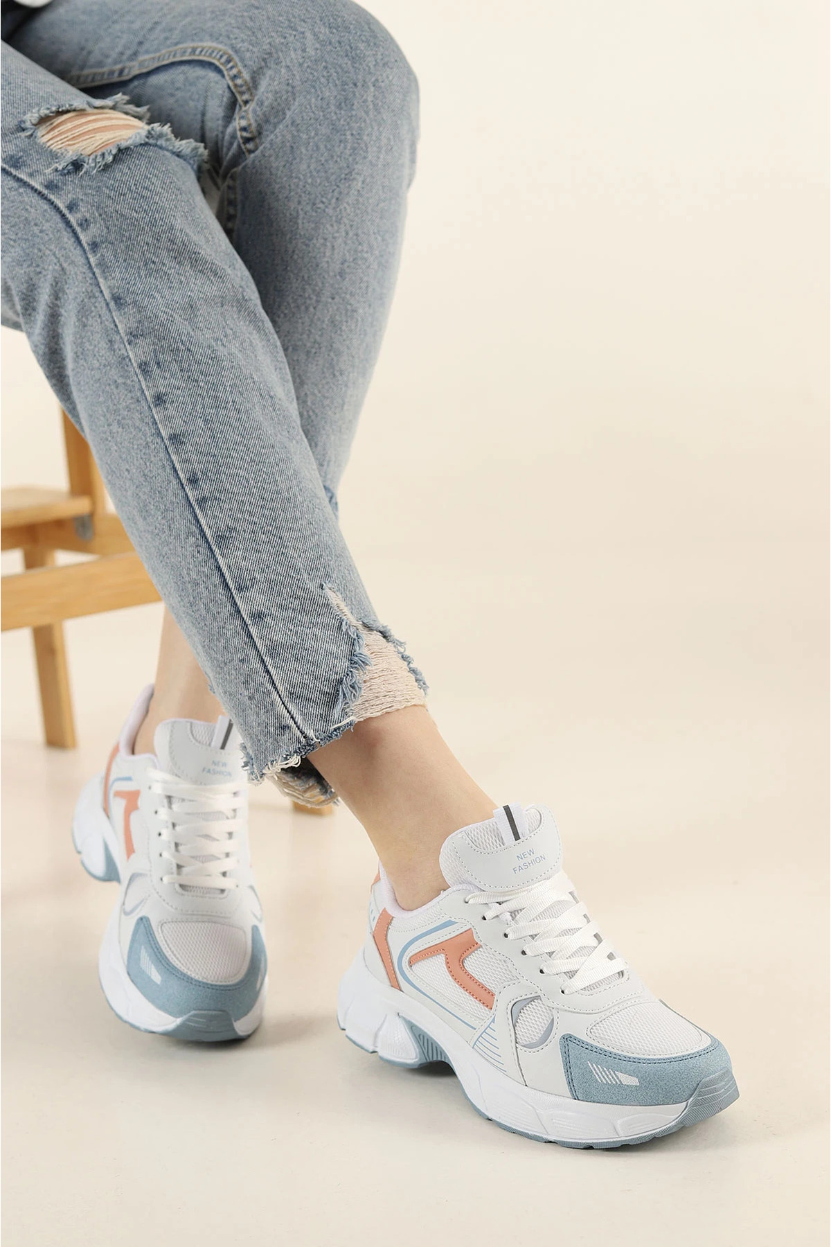McDark  Kadın Spor Beyaz Pudra Snekars Ayakkabı - Görsel 3