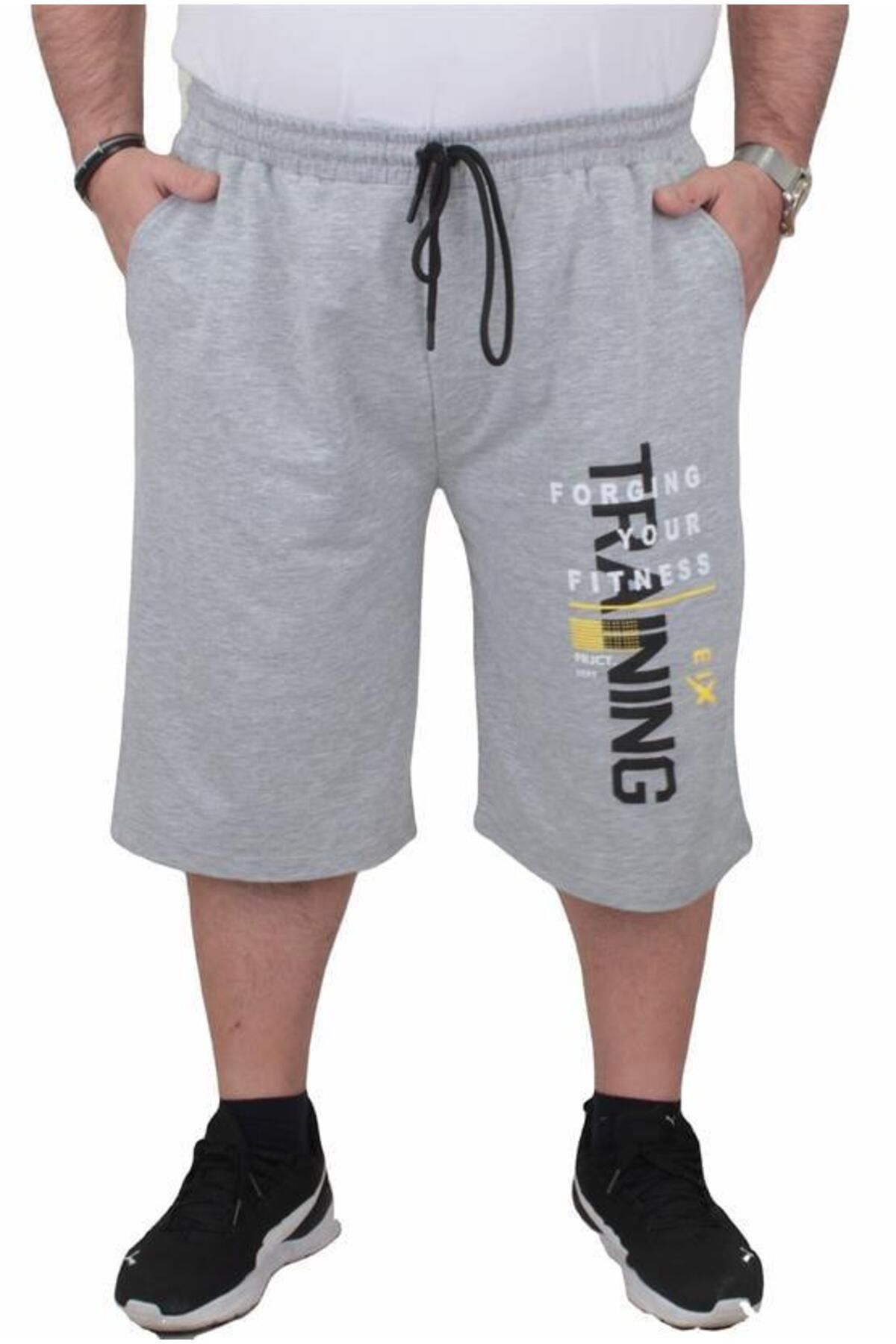 Starbattal Pantaloni Scurți De Antrenament Din Bumbac Pieptănat De Mărime Plus Pentru Bărbați Grey Melange Masculin - 4XL