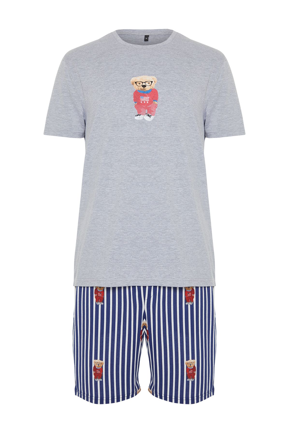 Trendyol Collection-Сірий піжамний комплект з принтом Orme в клітинку TMNSS24PT00034 7