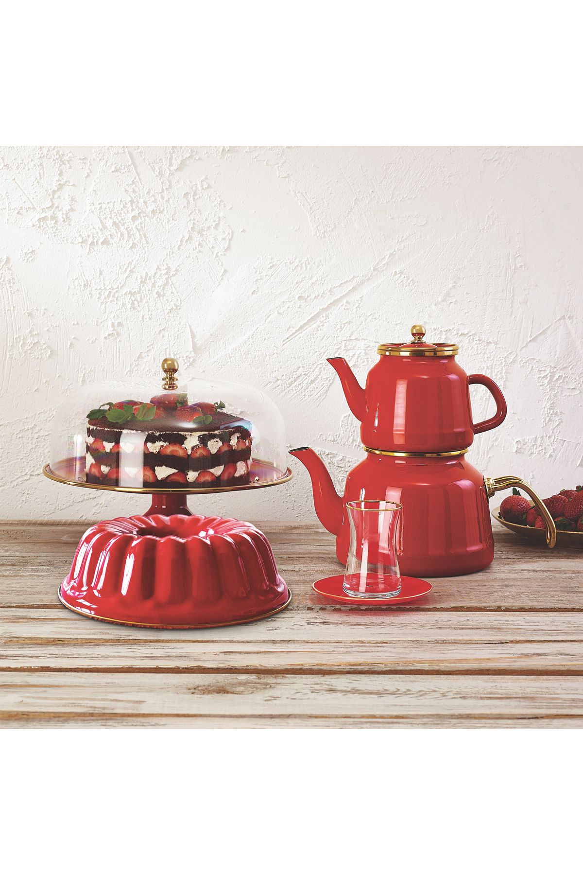 Karaca-Troy Rot Teekannen Set, Caydanlık, Tee, Tea, Tea Maker Türkische Teekanne, Tea Pot, Turkische 6