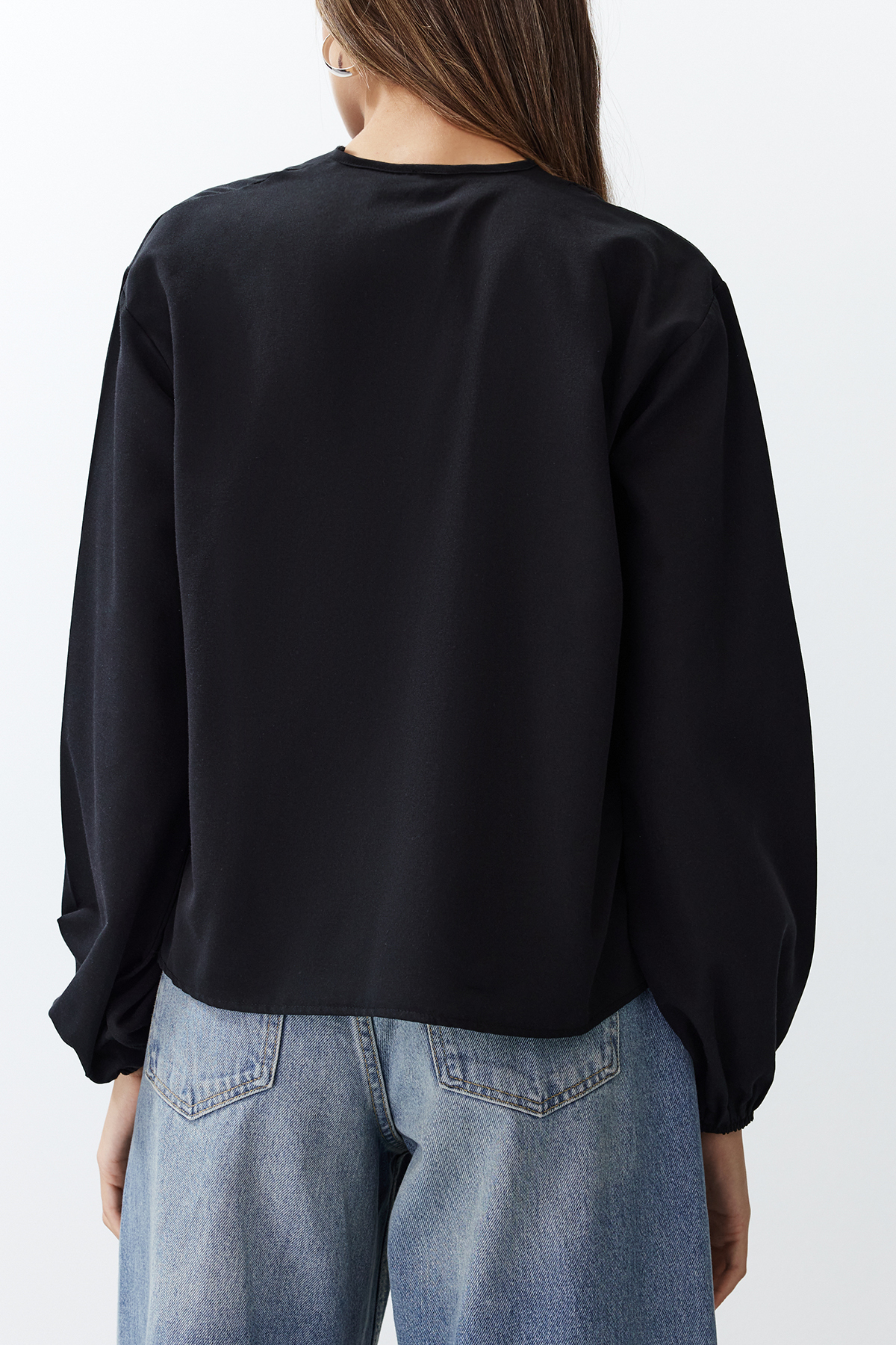 Trendyolmilla  Siyah Önden Bağlamalı Dokuma Gömlek TEDSS24GO00001 - Görsel 6