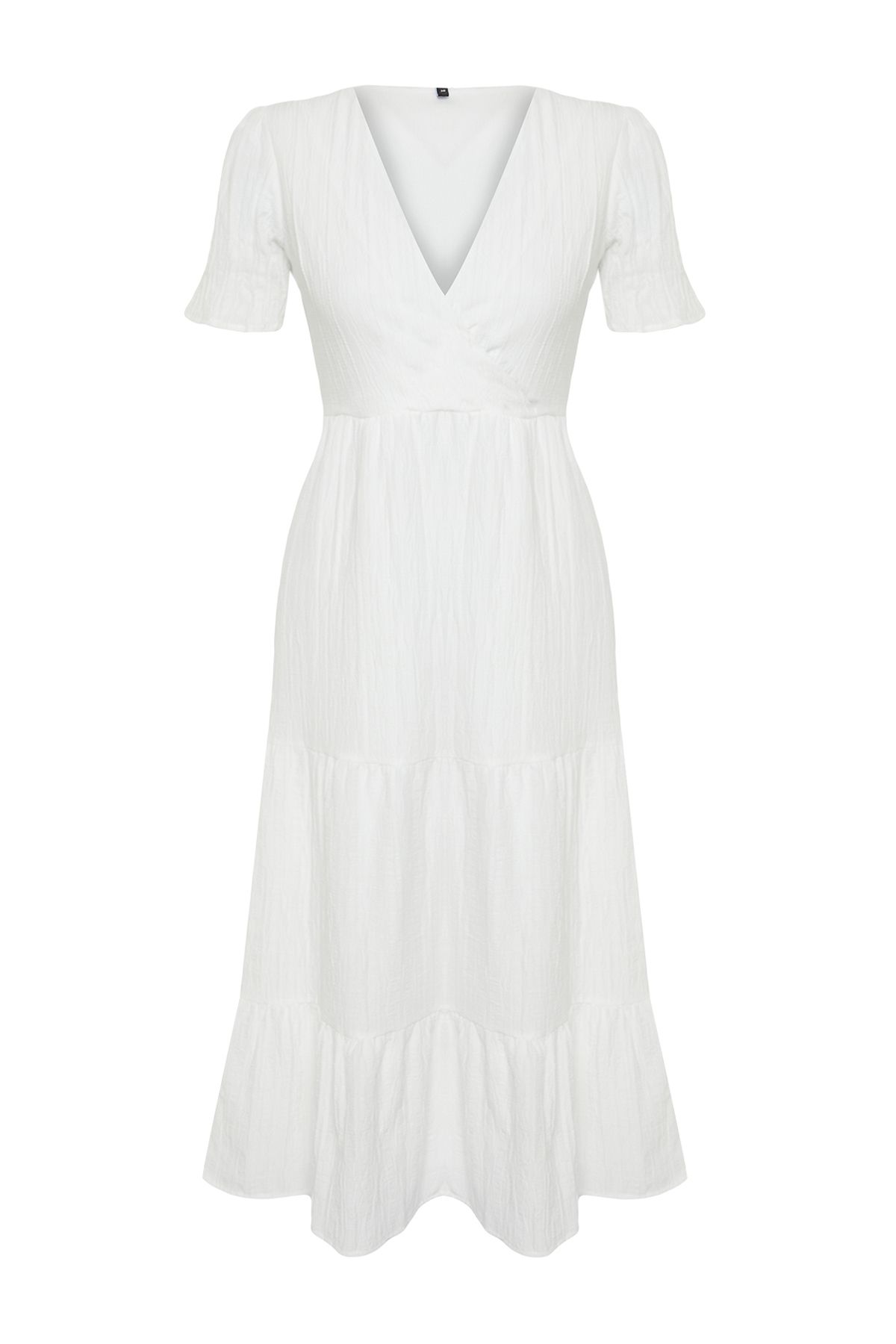 Trendyol Collection-White Skirt Waist Open Double Breasted Collar Lining Maxi Woven Dress Twoss24El00693 6