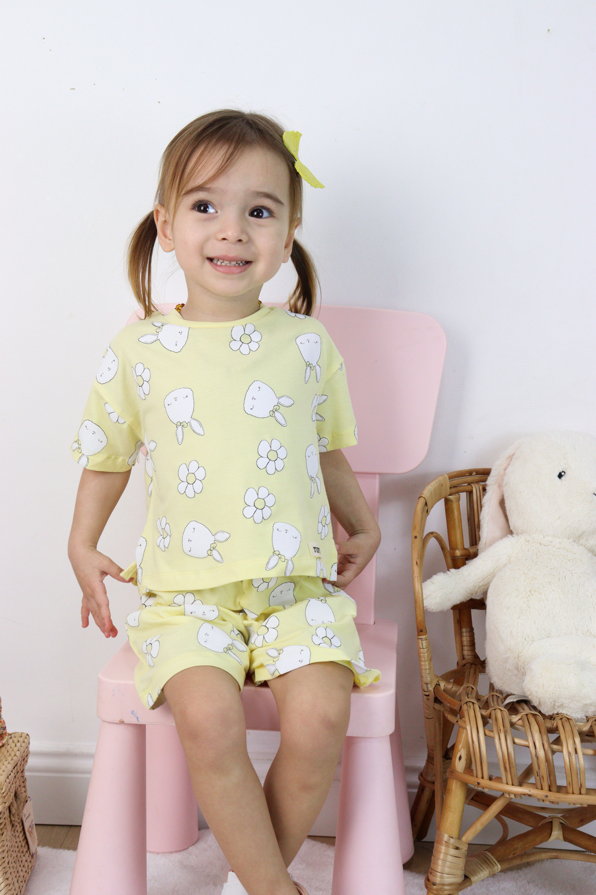HARİKA KİDS Kız Çocuk Tavşan-Çiçek Baskılı Şortlu İkili Takım fotoğrafı 3 (önizleme)
