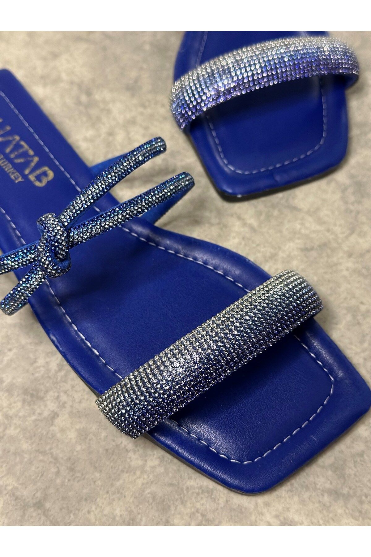 İmerShoes-Papuci albaștri de zi cu zi pentru femei cu o singură curea și toc mic, vârf tocit, talpă confortabilă, ușoară 09 5