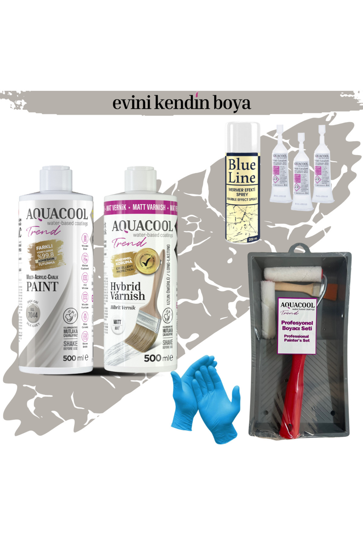 Mac Water Based Tile Painting Set Ral 7044 Silk Grey, Matt Varnish