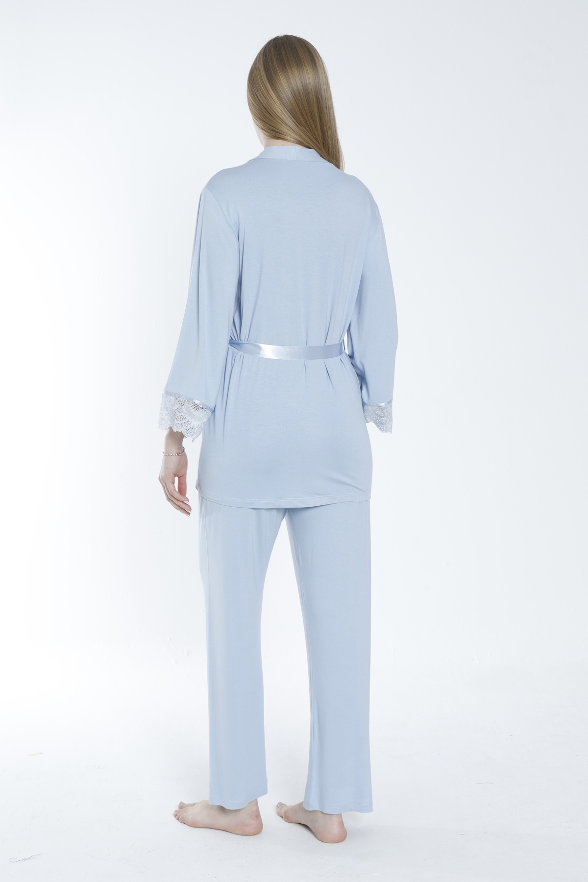 Miss Dünya Lissa Önden Bağlamalı Dantel Detaylı Hamile ve Lohusa Pijama Takımı fotoğrafı 2 (önizleme)