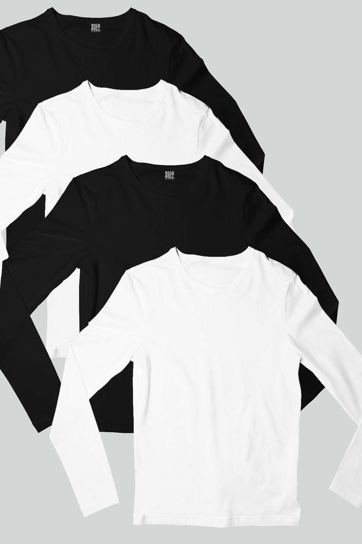 ROCKANDROLL Unice 2 Tricouri Negre, 2 Albe Cu Mânecă Lungă Pentru Bărbați Din Bumbac Pieptănat Super Eco Pachet De 4 Masculin - M