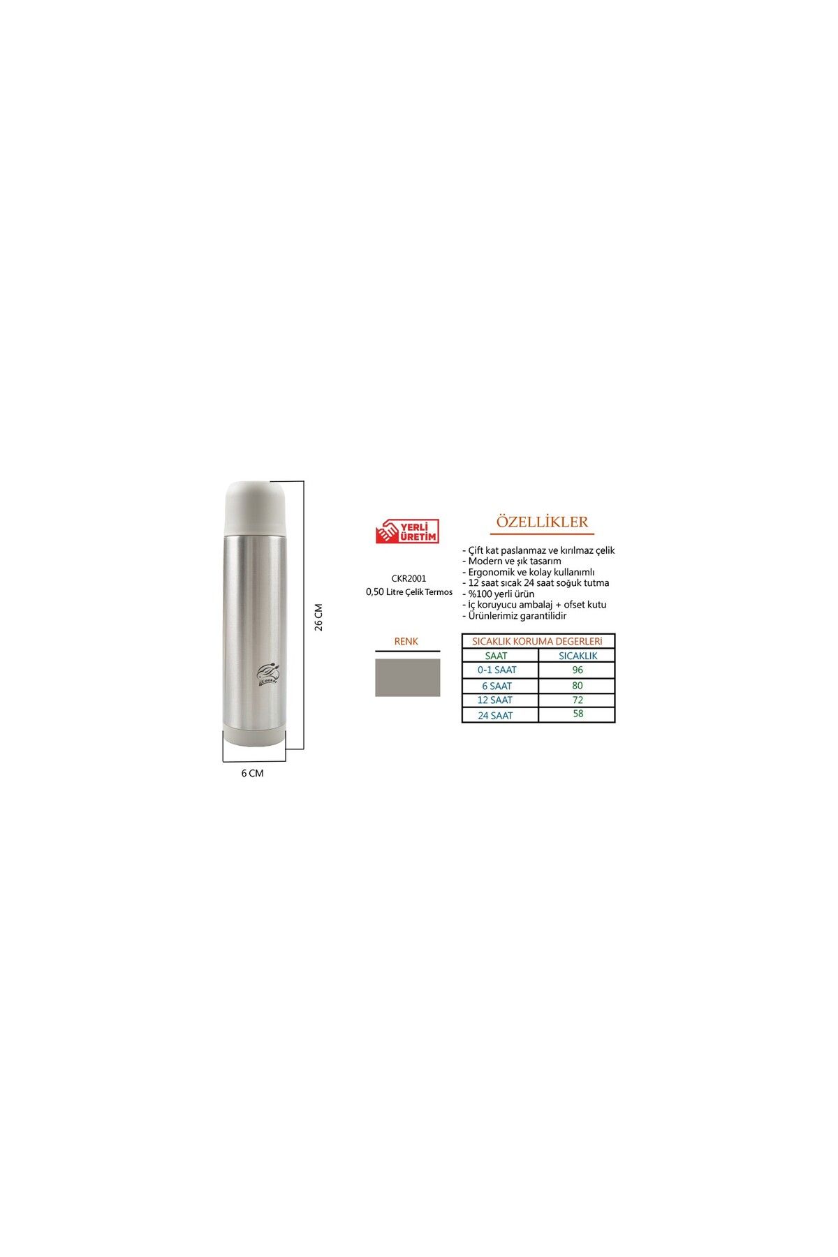 فلاسک خاکستری ترموس فولادی ضد زنگ 500 میل CKR2001 Cooker