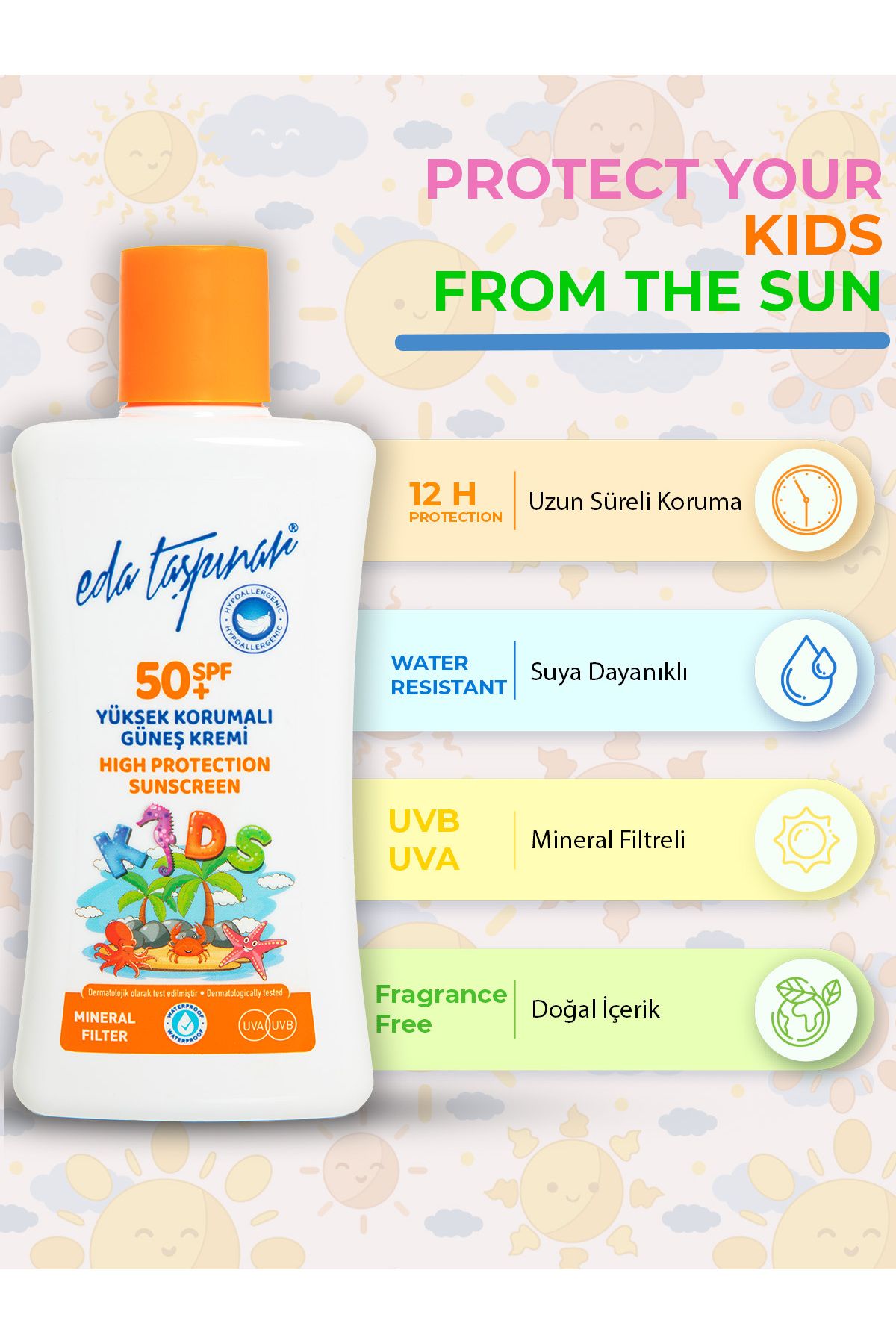 کرم ضد آفتاب صورت FILTER MINERAL HIGH SUN CREAM SPF 50 KIDS 200ML EGX83 Eda Taşpınar