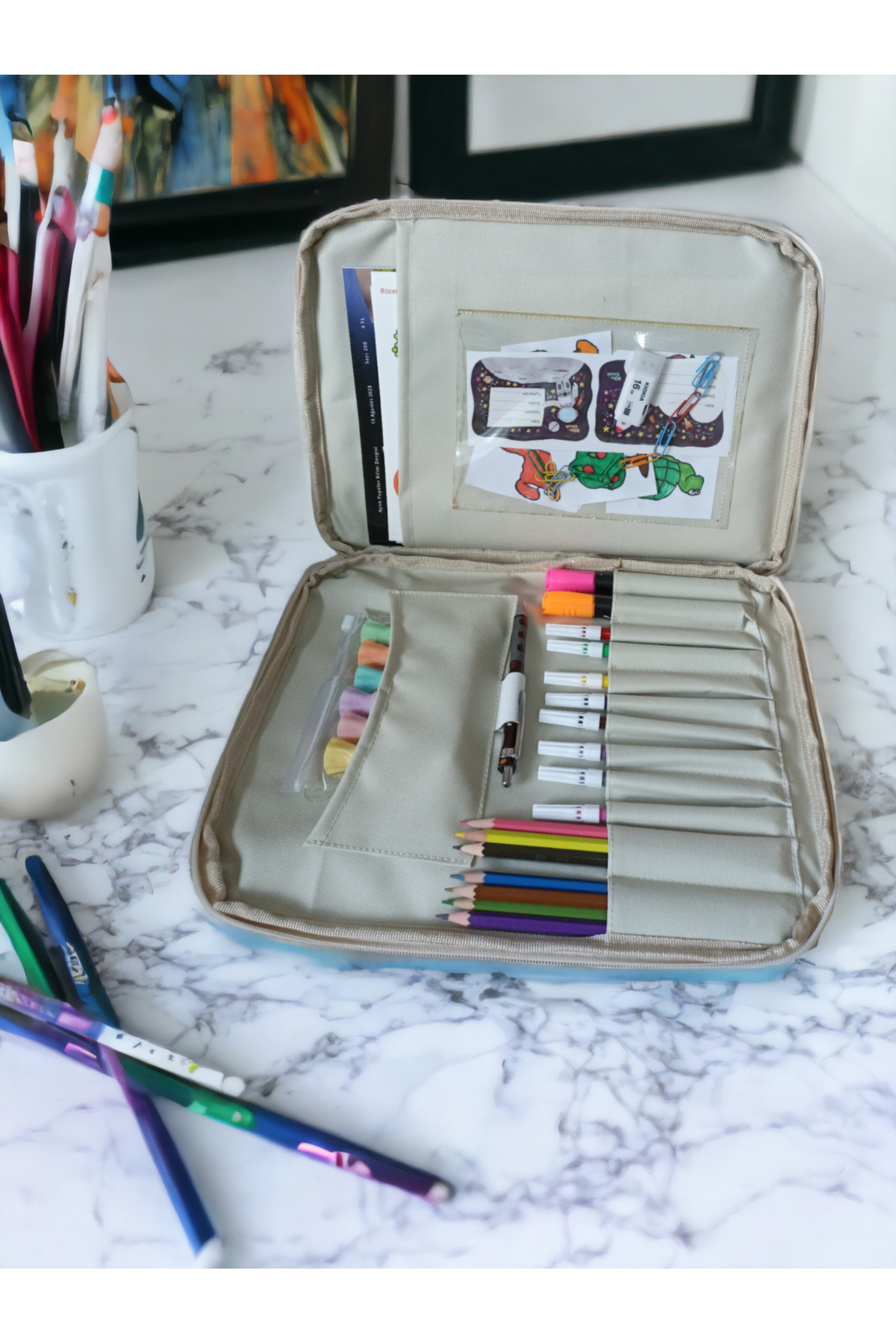 Next Craft Resim Çantası Klasörü Kalemlikli Defter Boya Malzemeleri Aktivite Çantası Unisex Çok Amaçlı Çanta