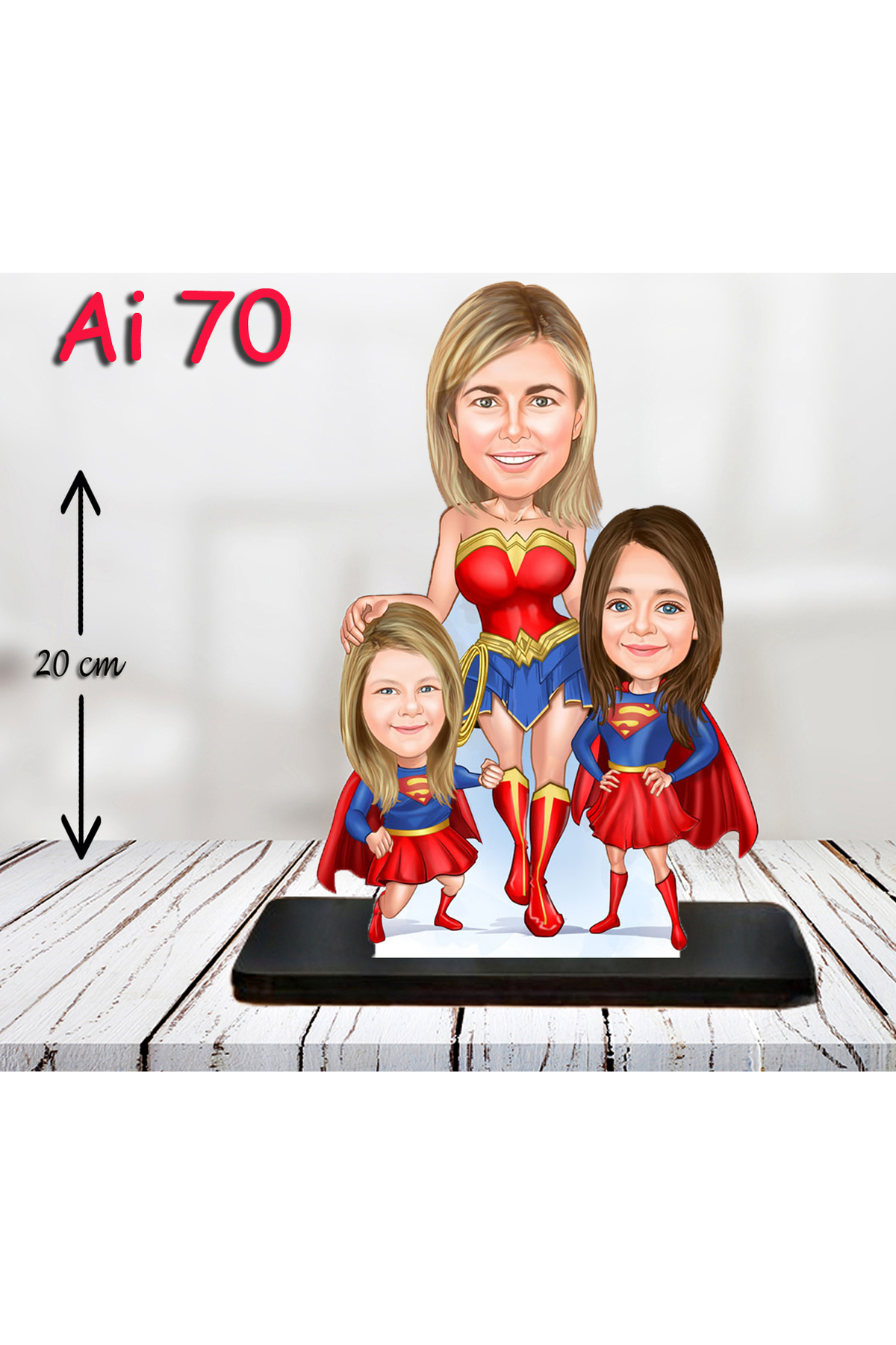 Personalized Wooden Figurine - Family Cartoon Figurine - Family Figurine for 3 People 21